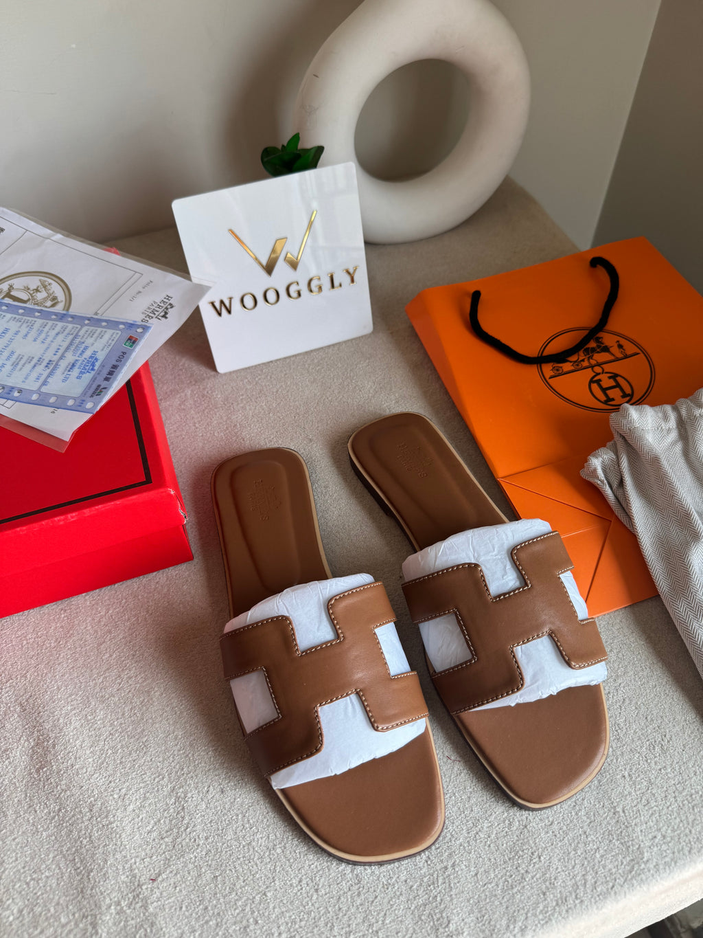 Premium Hermes Slides Brown