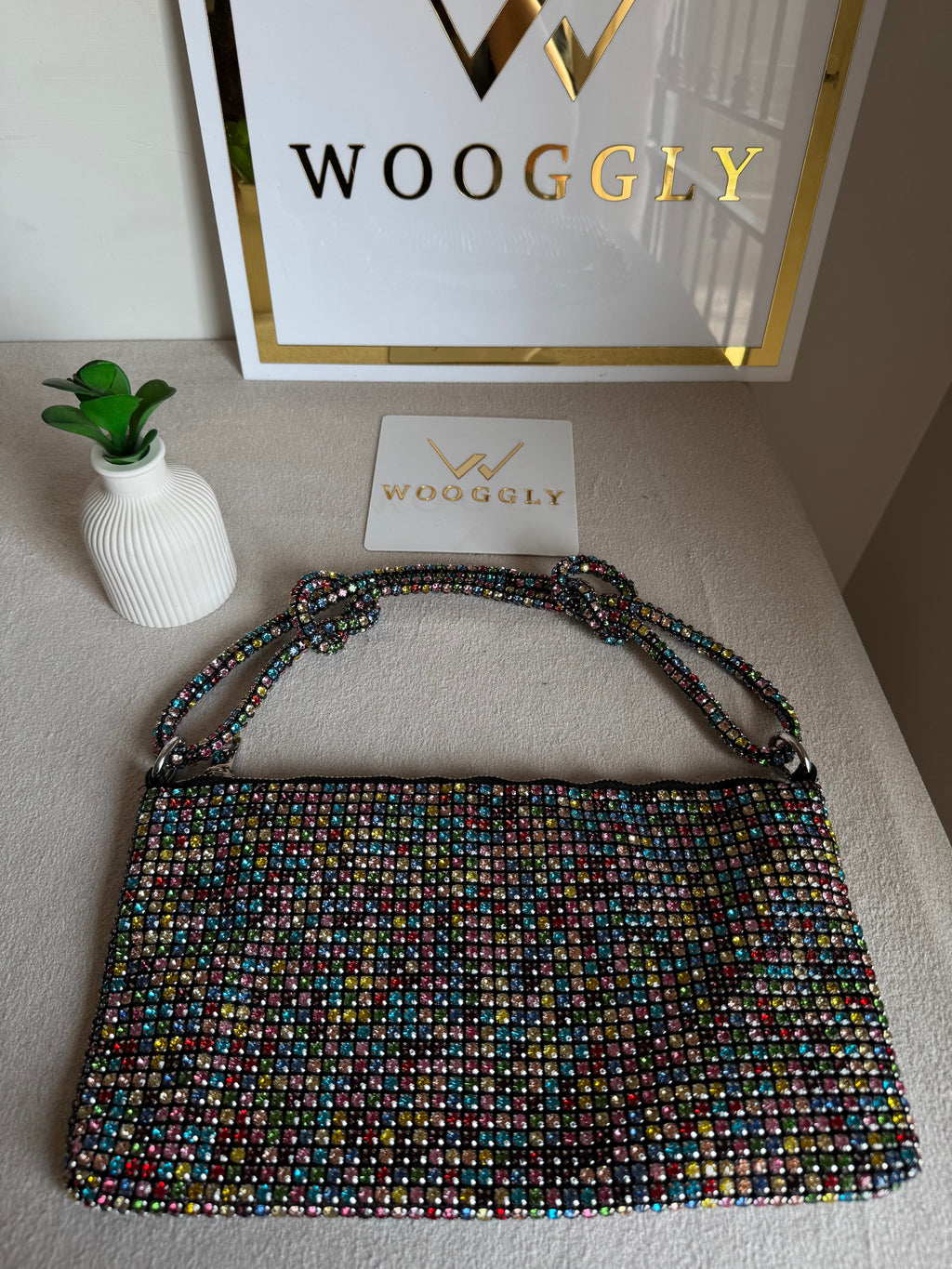 Dreamy Party Wear Rhinestone Bag - Black with Multi