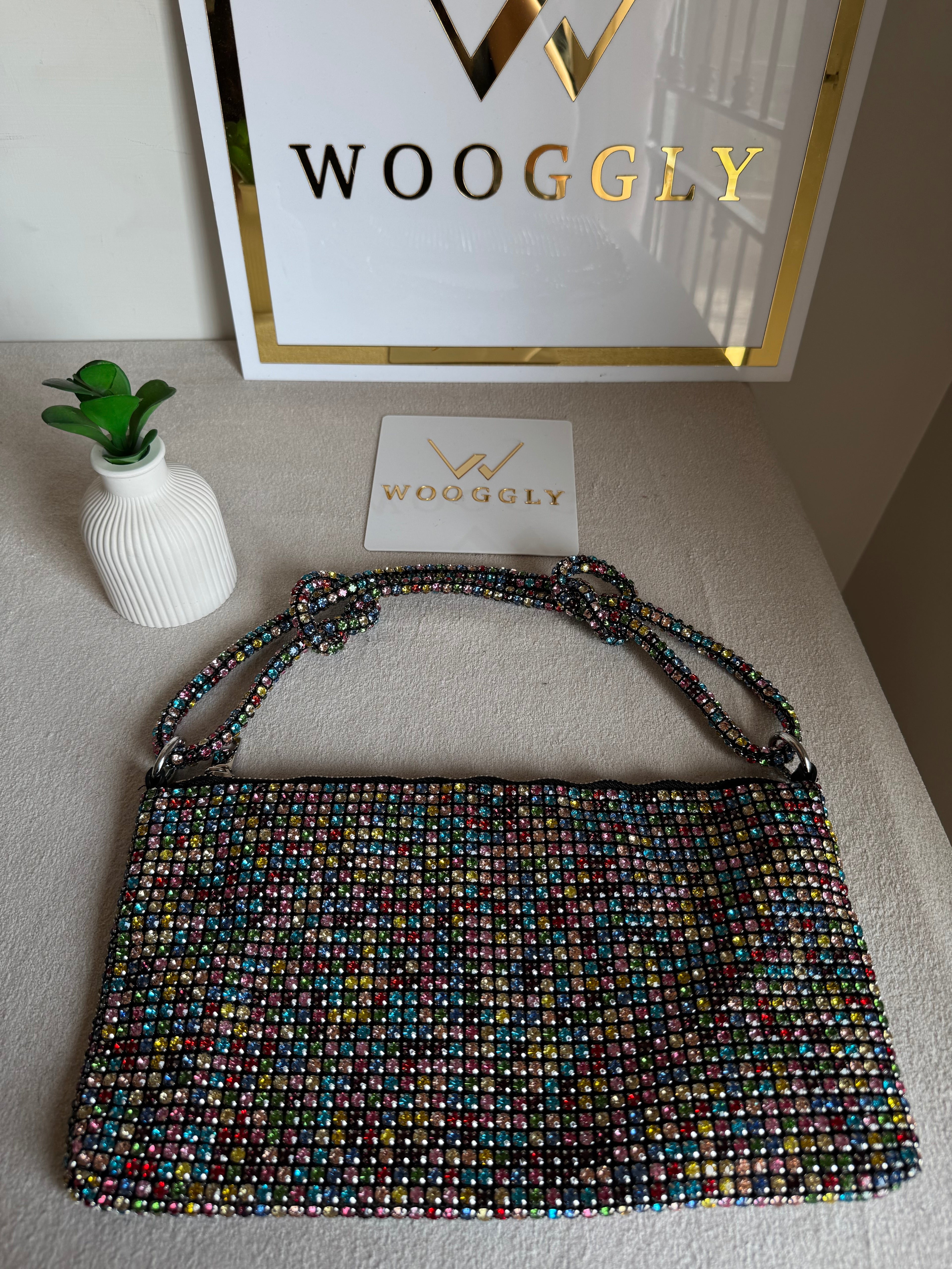 Dreamy Party Wear Rhinestone Bag - Black with Multi