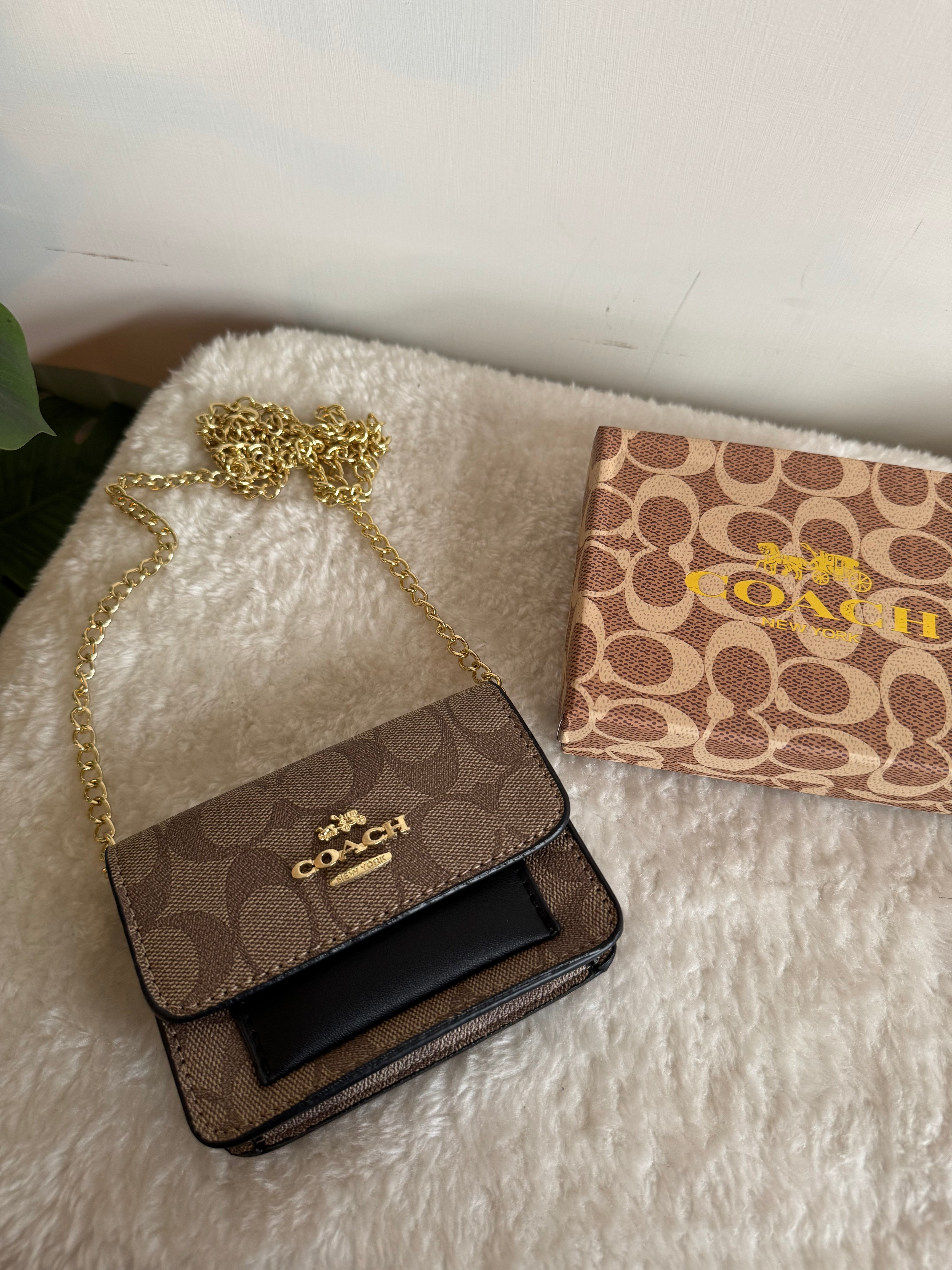 Coach Wallet with Detachable Long Chain - Khaaki with Black