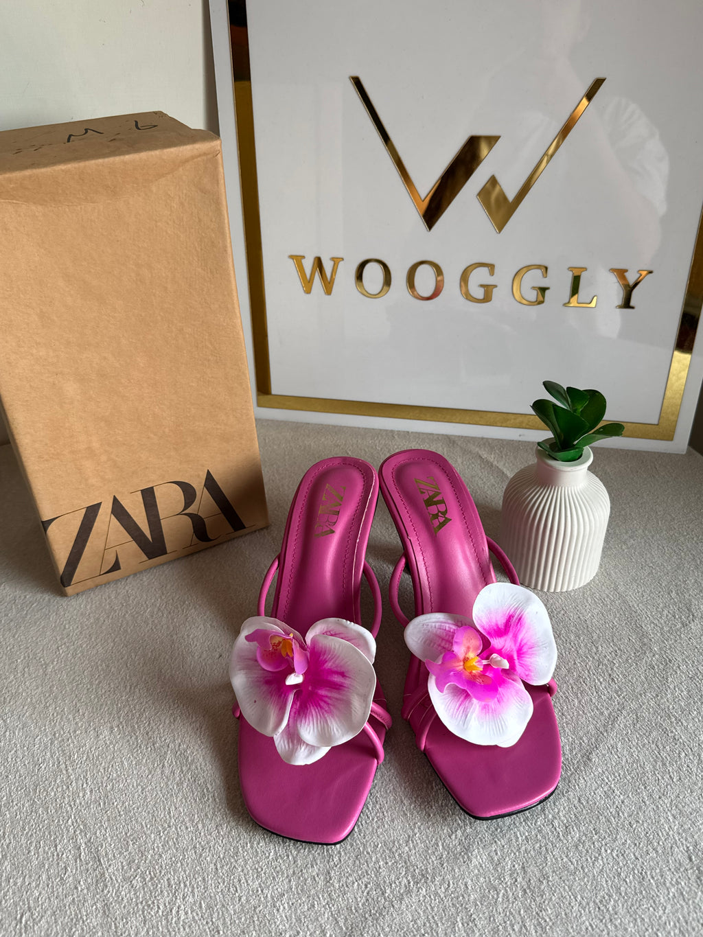 Zara Flower Heels HOT PINK - with Brand Box