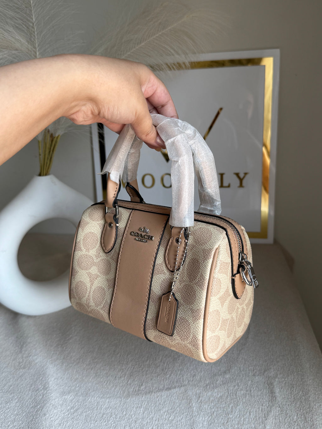 COACH Mini Duffle Bag PREMIUM with Long Strap (Beige) - BOX PACKING