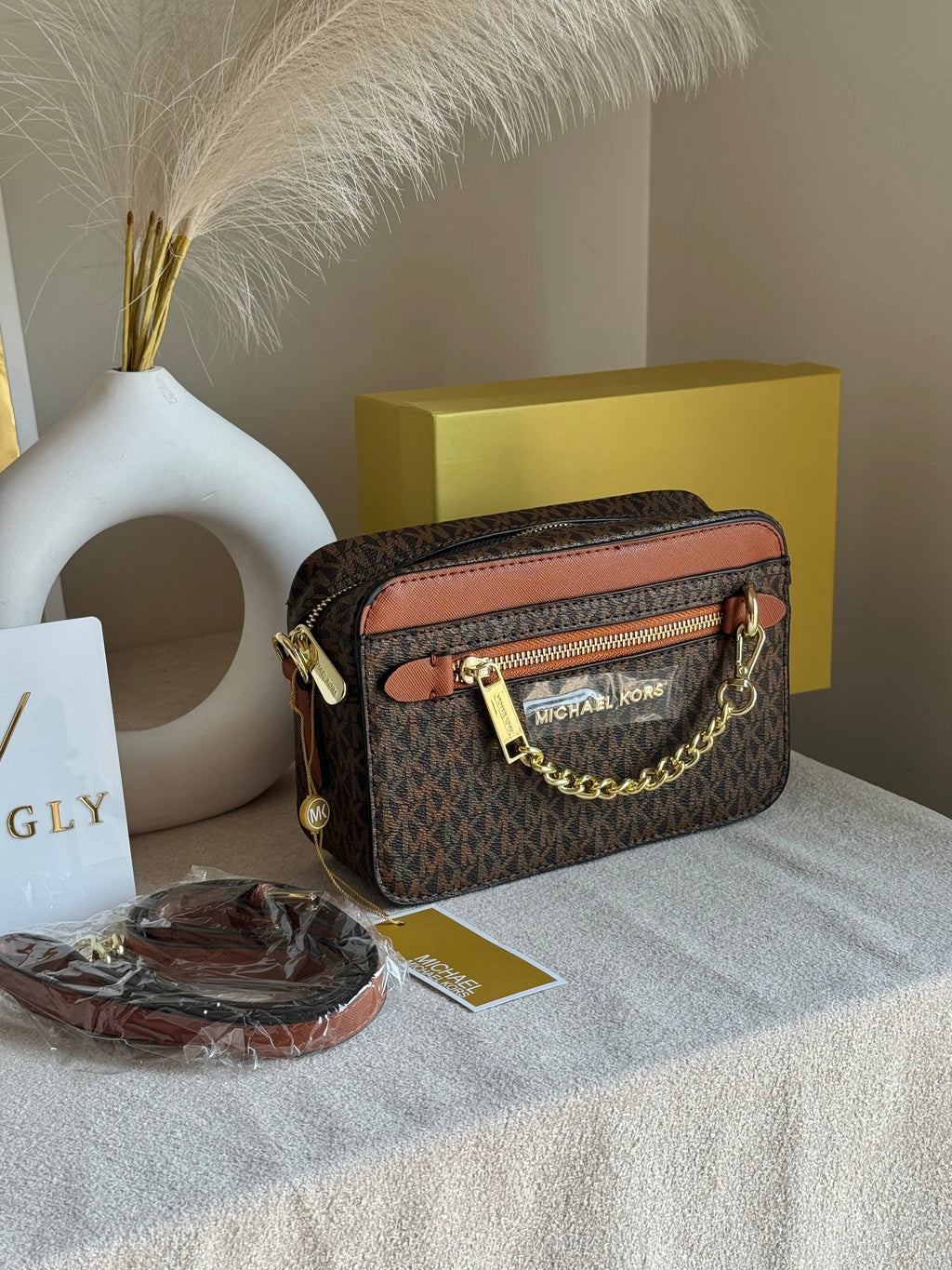 Premium MK Crossbody Bag with PROPER PACKING Brown