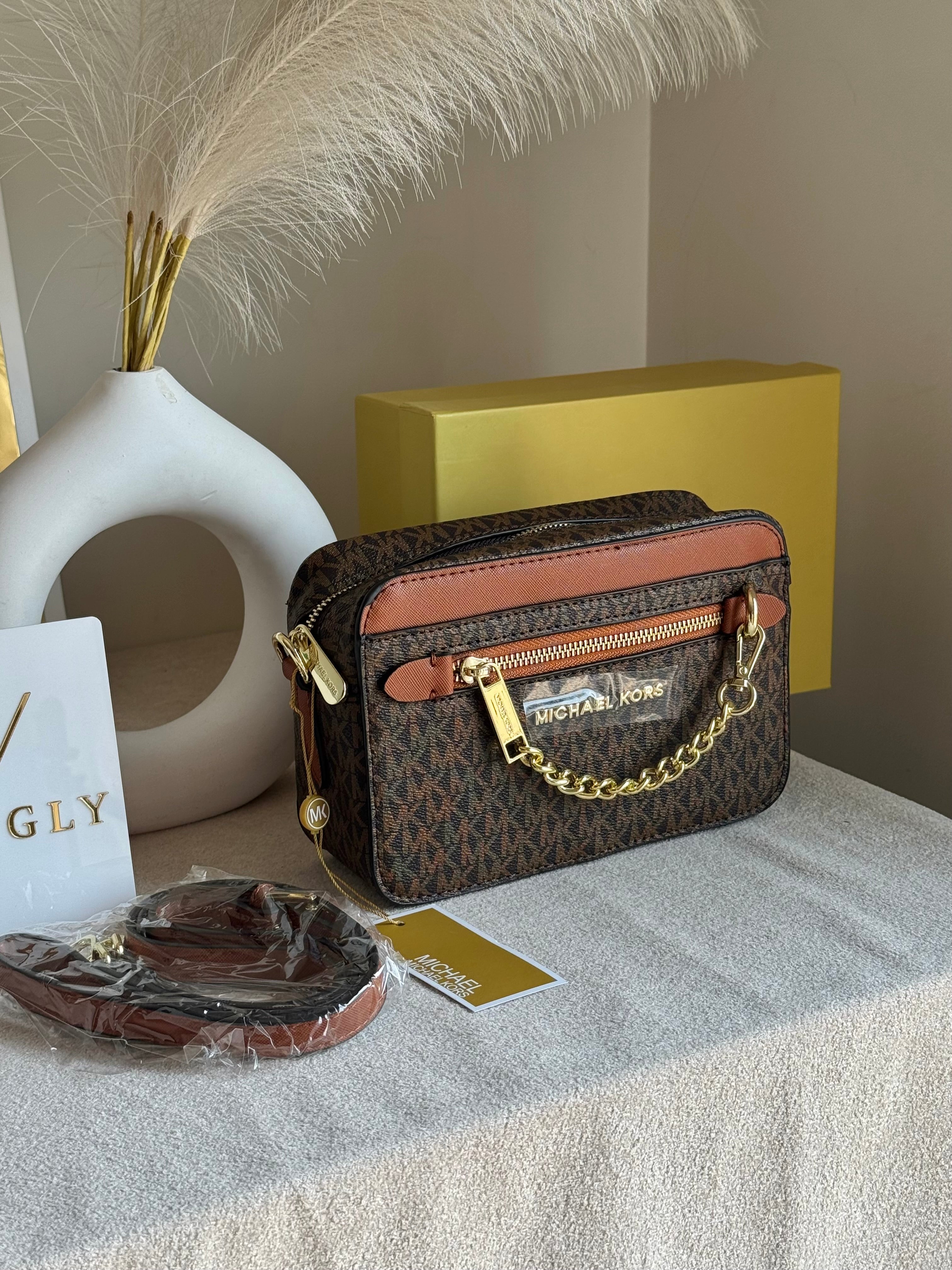 Premium MK Crossbody Bag with PROPER PACKING Brown