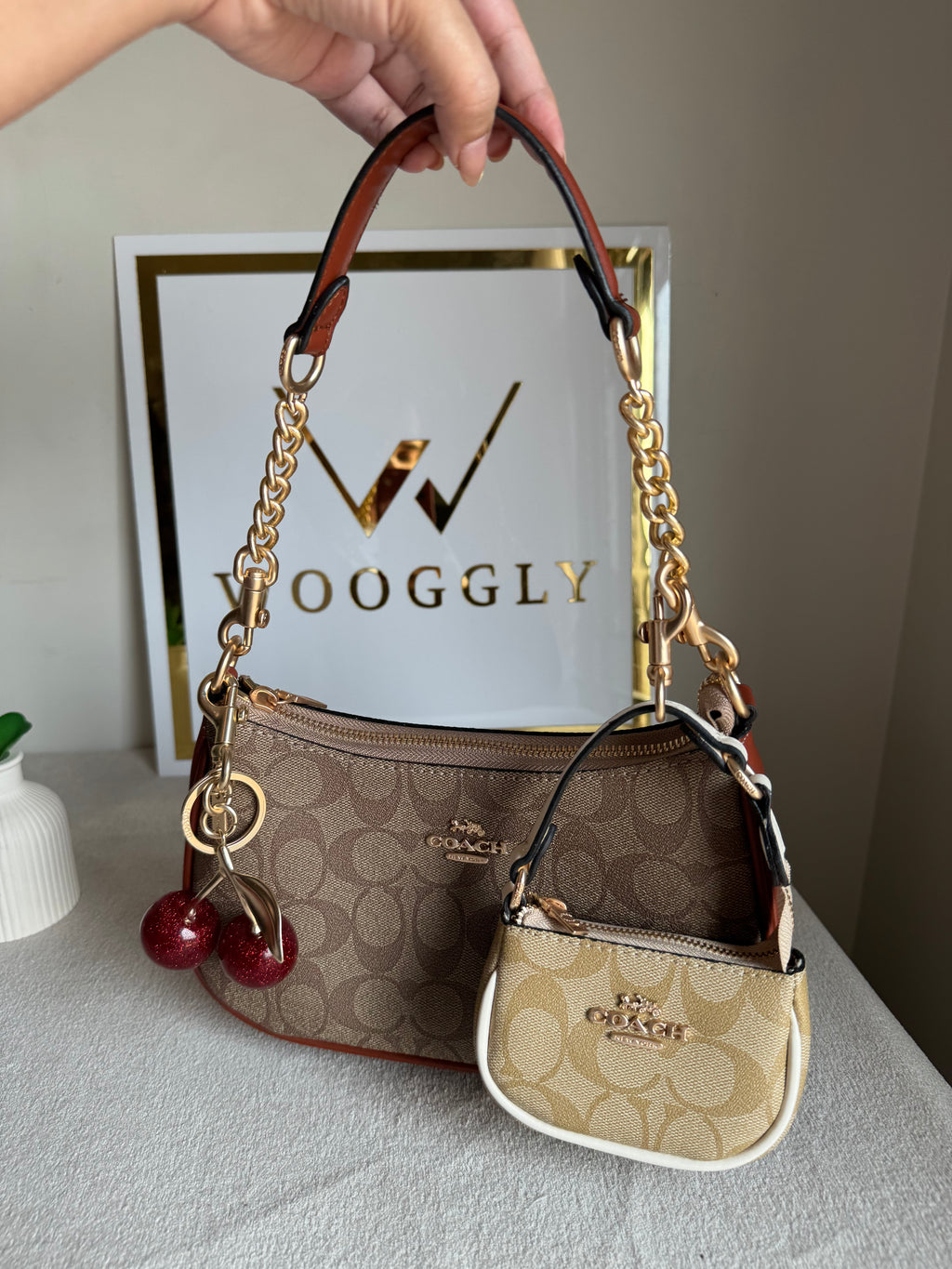 COACH Teri Gift Box with Baby Teri Charm & Coach Cherry Charm - Apricot Brown