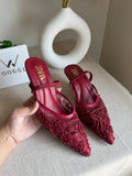 Zara Embroidered Net Heels - Maroon