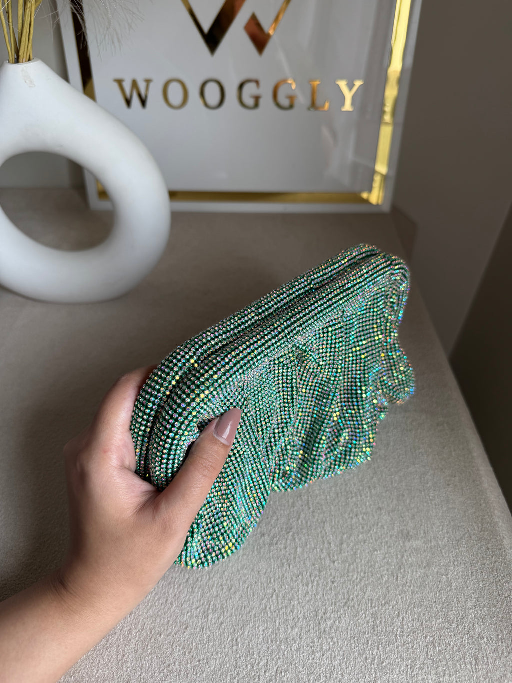 Viral High Quality Rhinestone Clutch with Chain - Aqua Royale