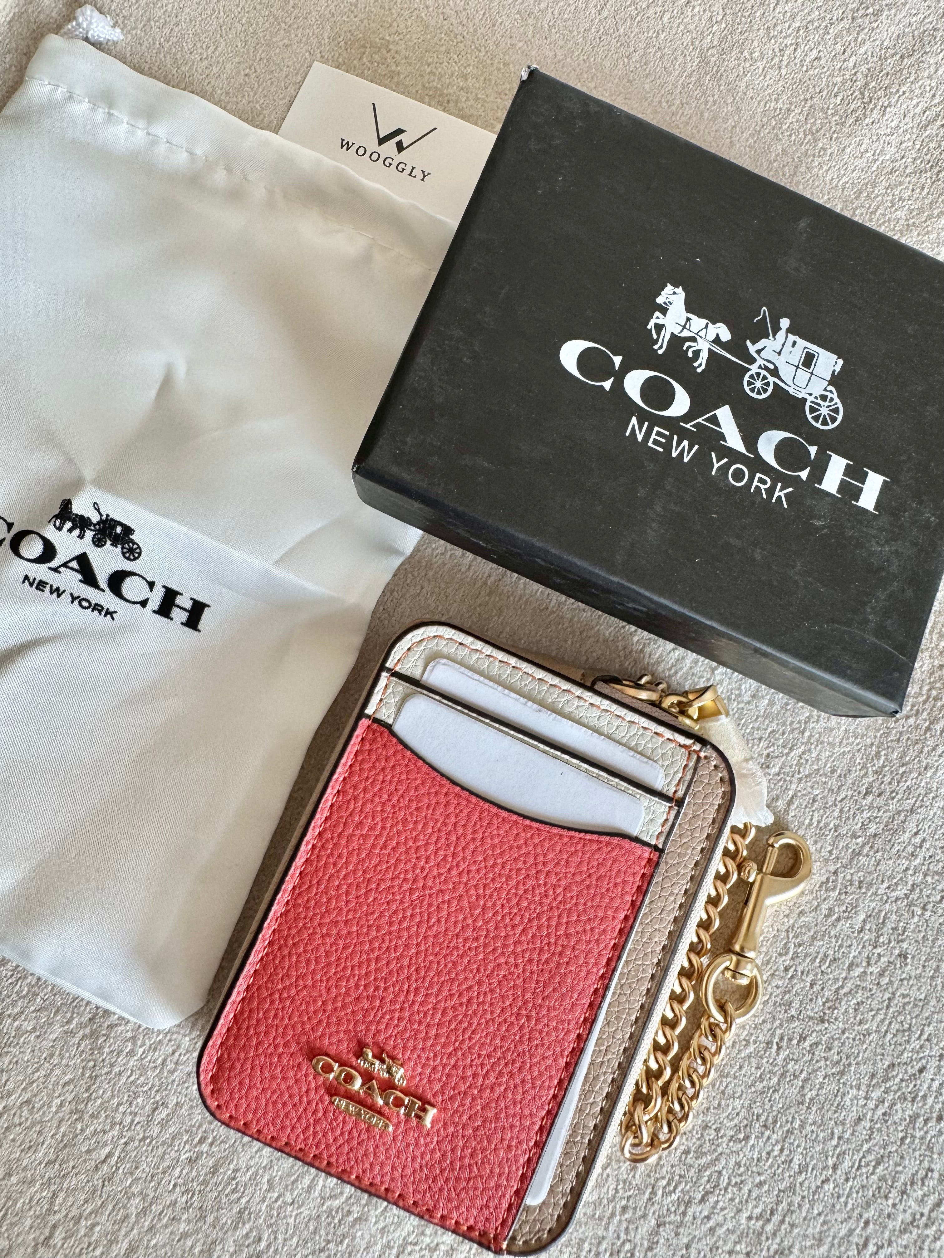 Coach Zip Card Case with Box Packing - Pretty Pink with Beige
