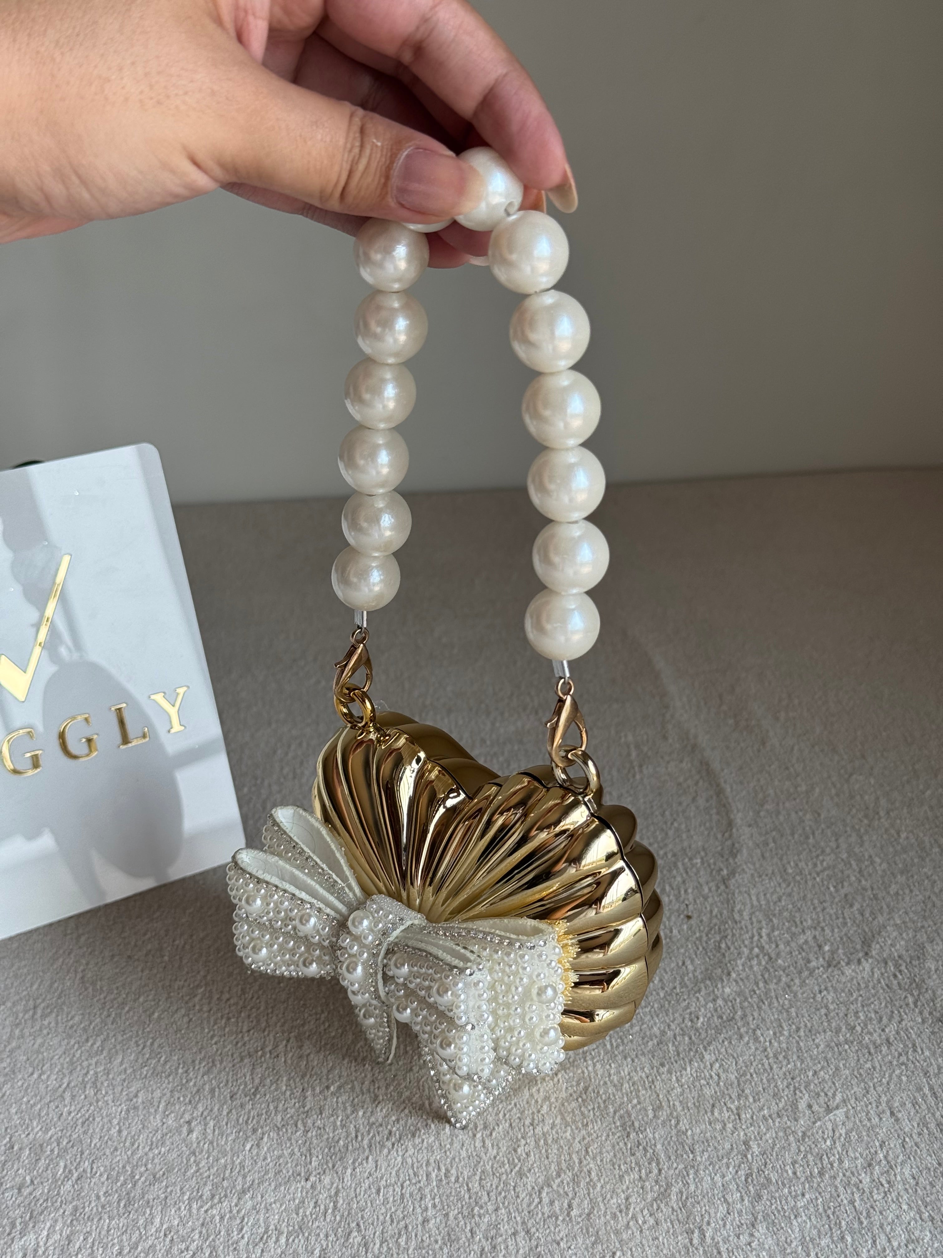 Blush Bow Heart Clutch (Gold)