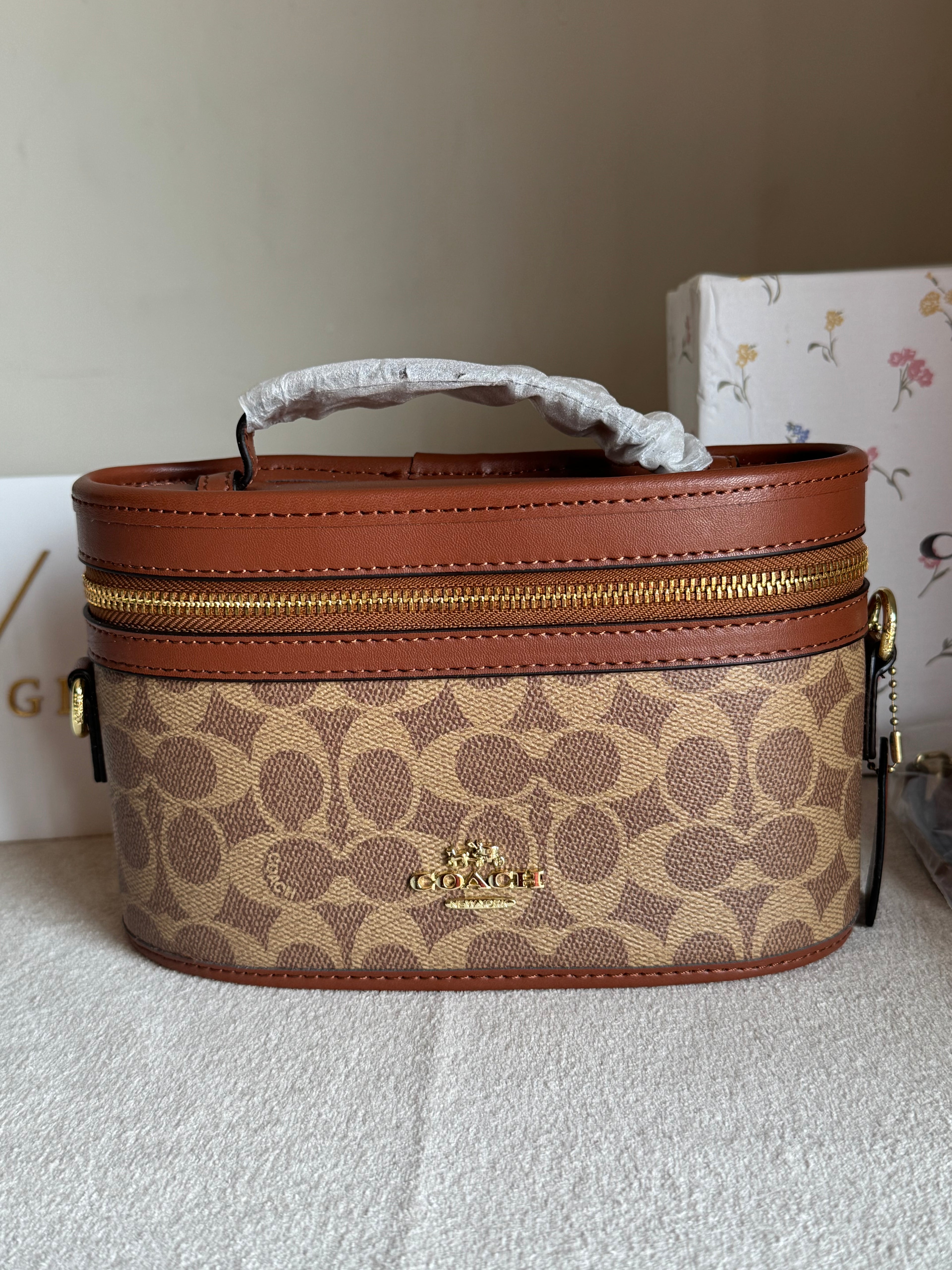 COACH Premium Bucket Bag (Apricot Brown) with Long Strap - BOX PACKING