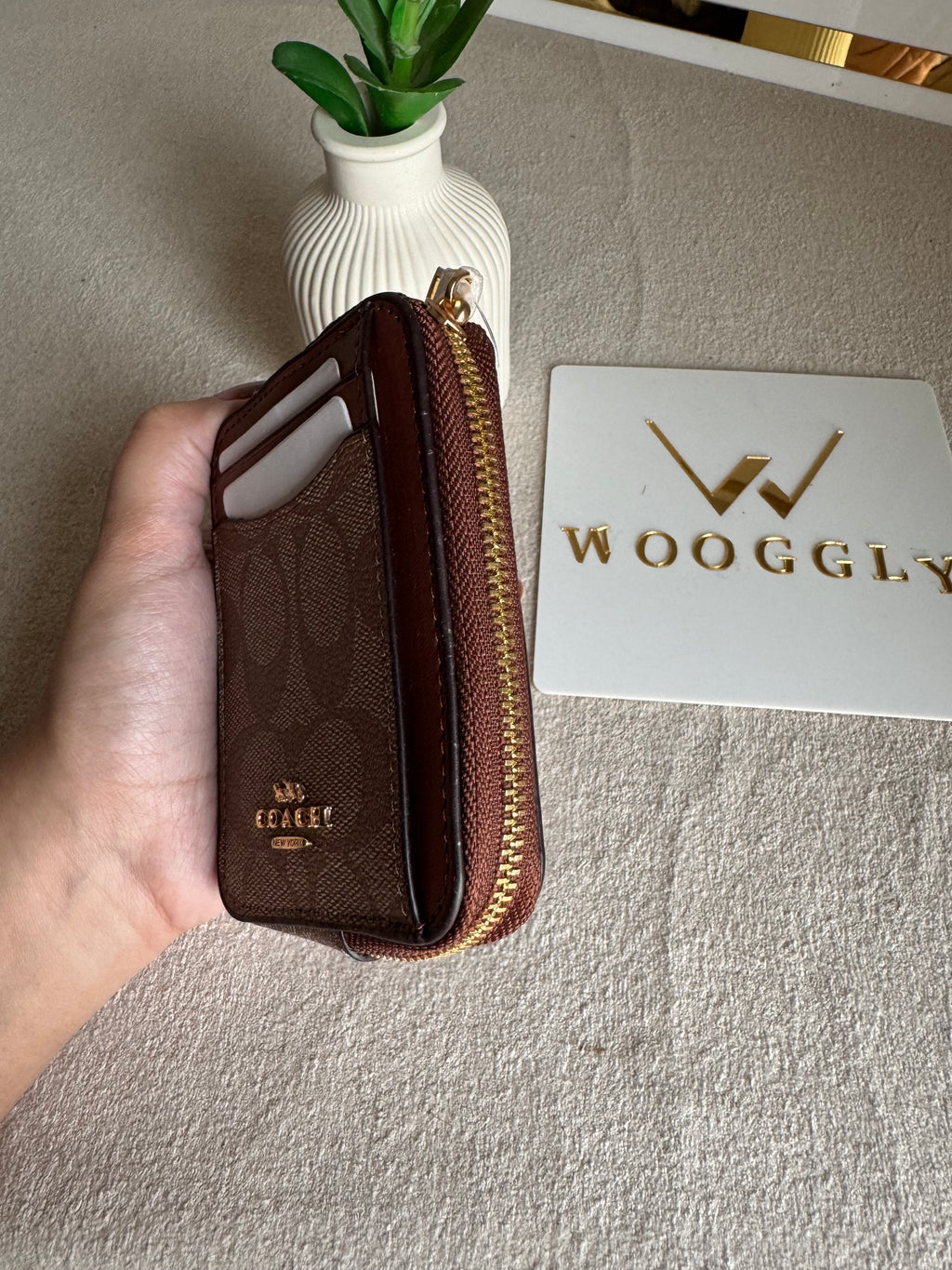 Coach Zip Card Case - Apricot with Chocolate Brown