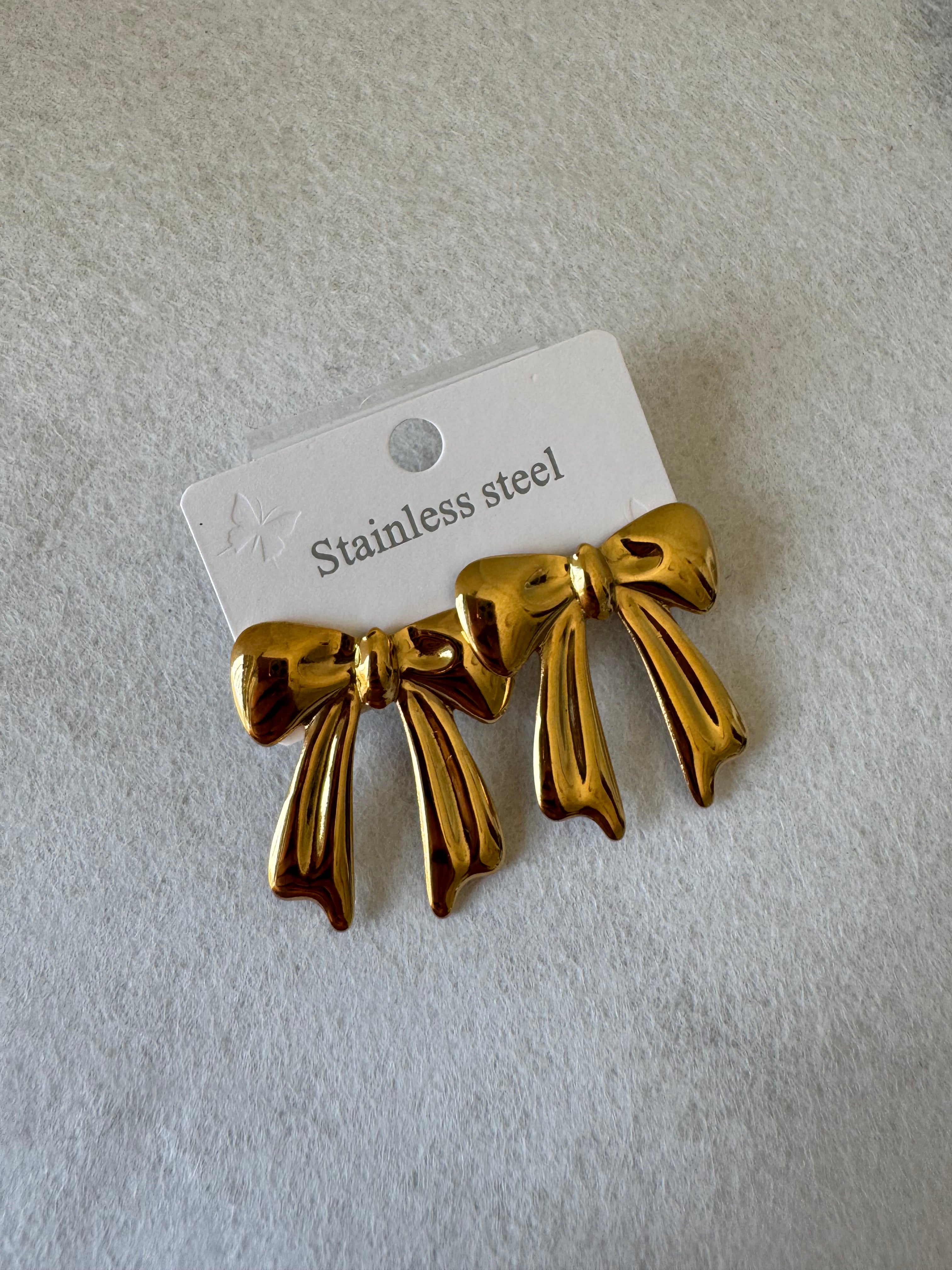 Gleaming Bows Earrings - 18K Gold Plated