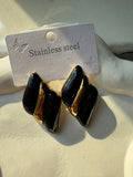 Croissant Studs - Black & Gold