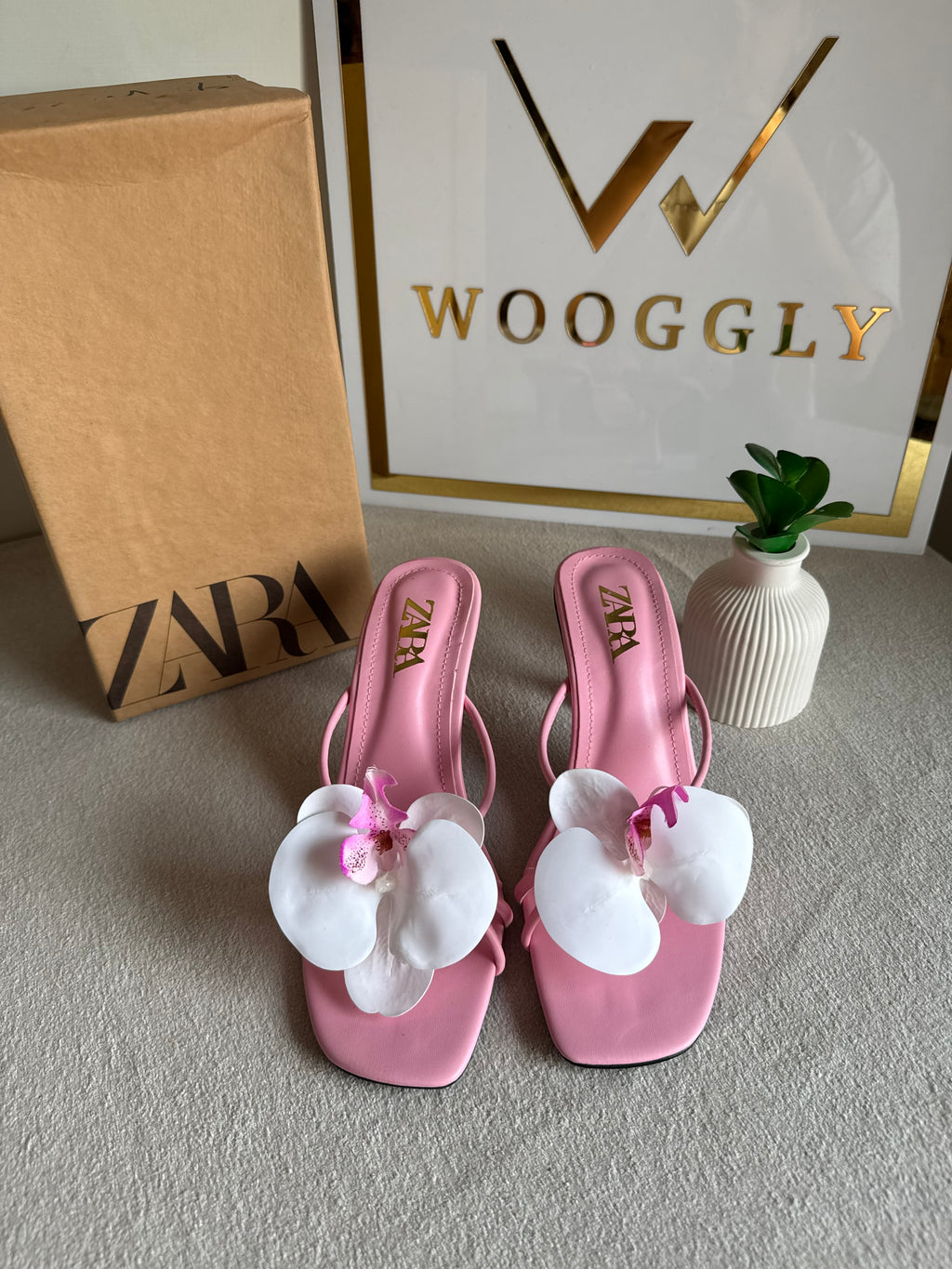 Zara Flower Heels BABY PINK - with Brand Box
