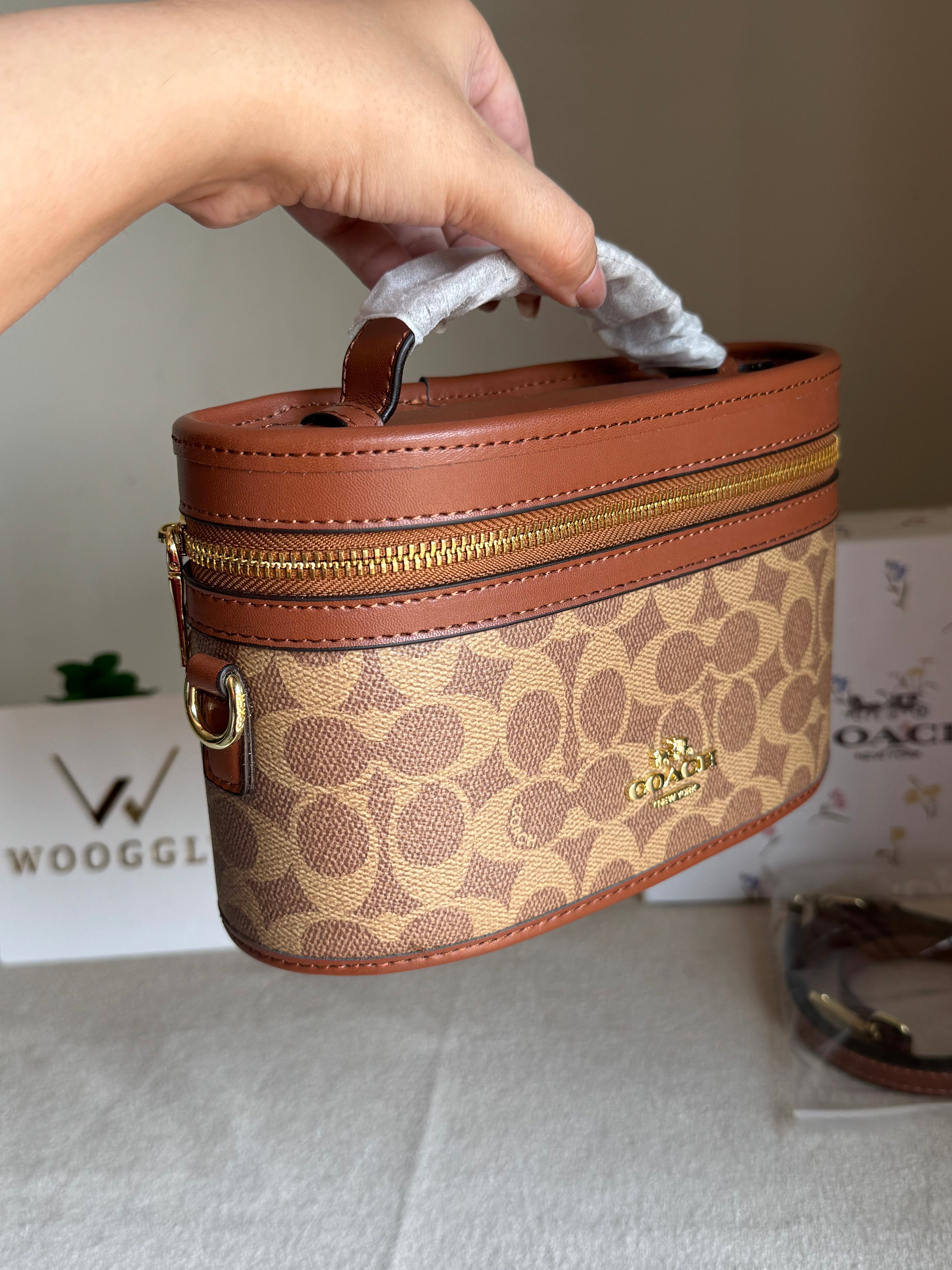 COACH Premium Bucket Bag (Apricot Brown) with Long Strap - BOX PACKING