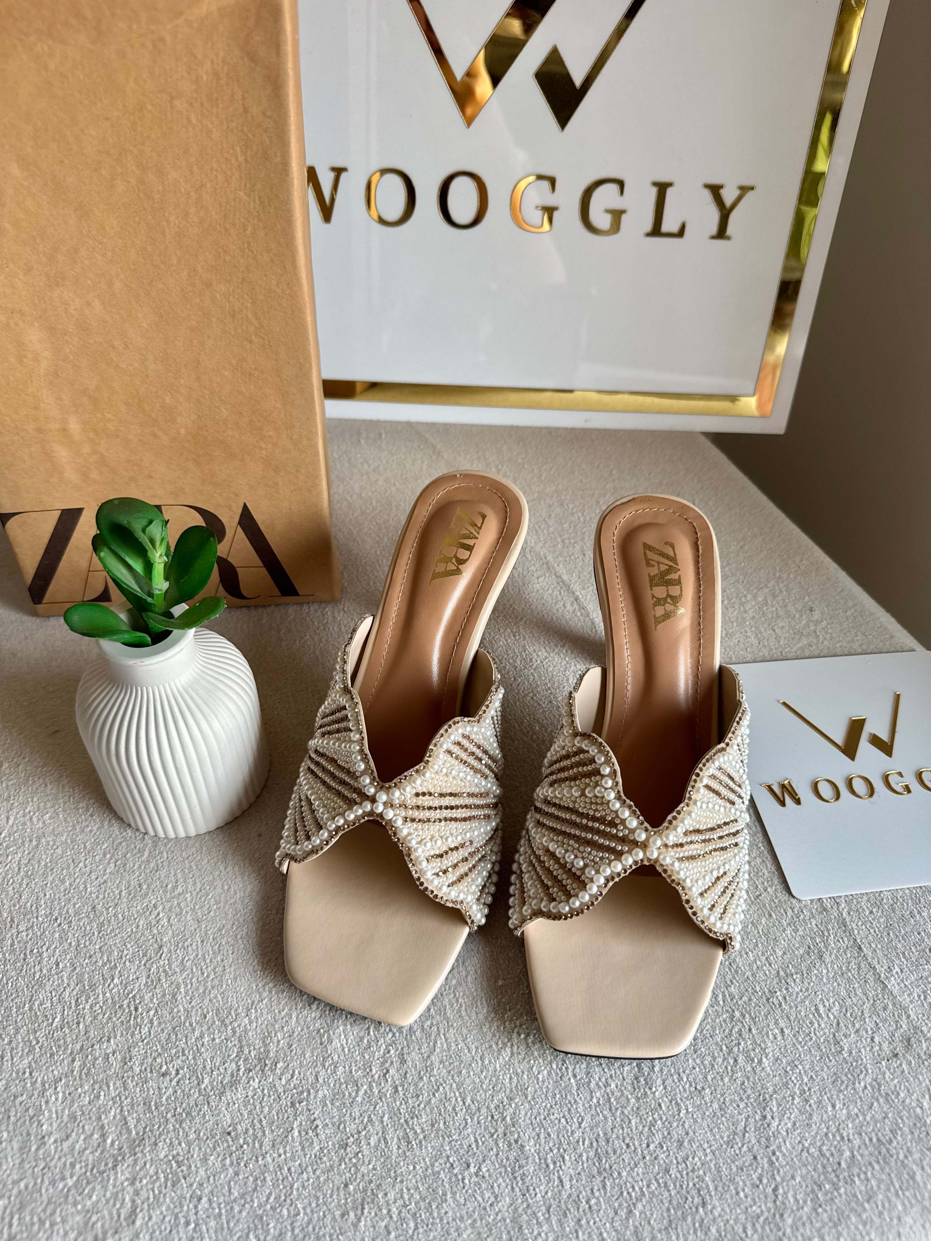 Viral Zara Faux Heels BEIGE with Brand Box
