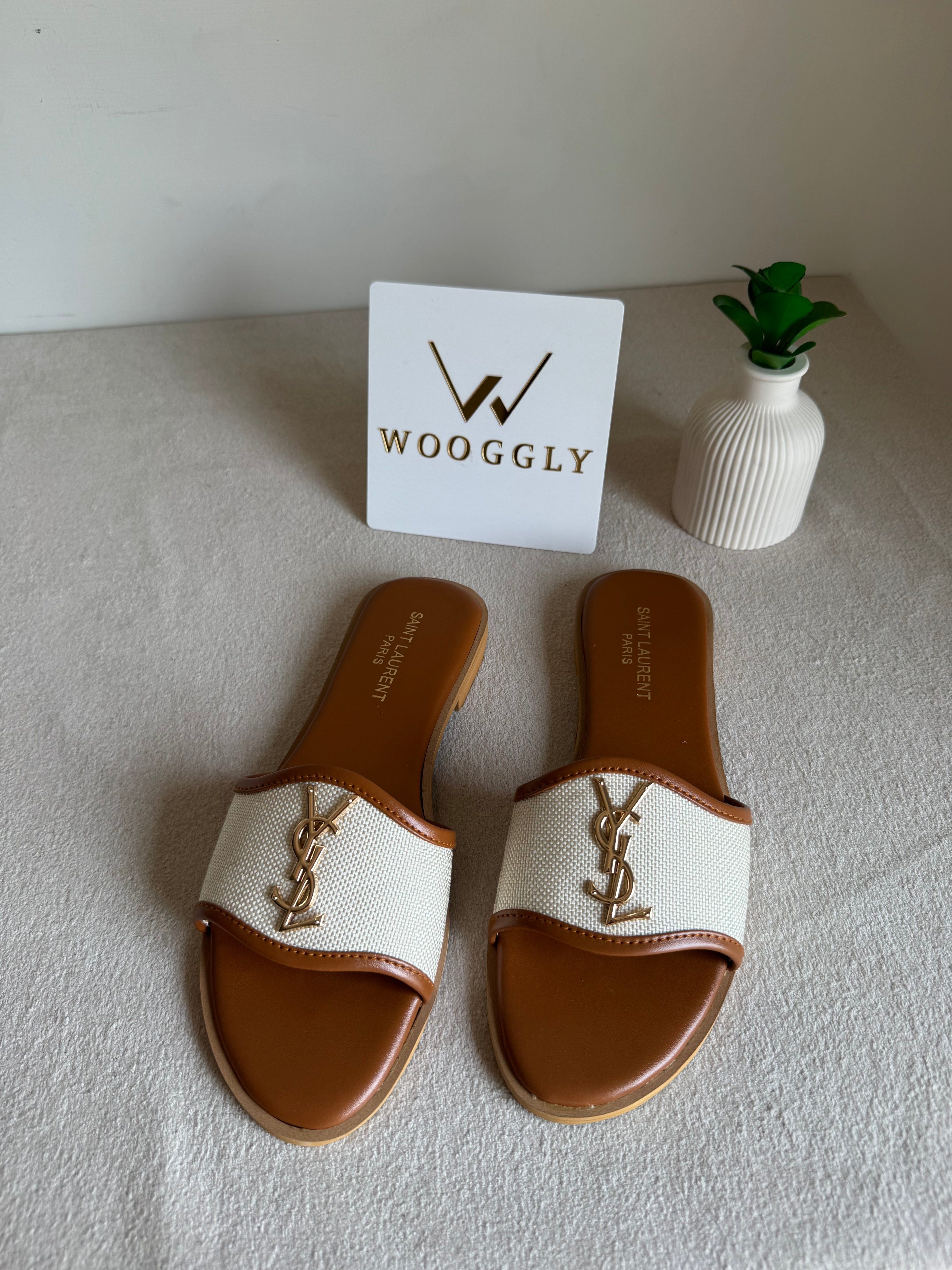 YSL Jute Slides - Beige