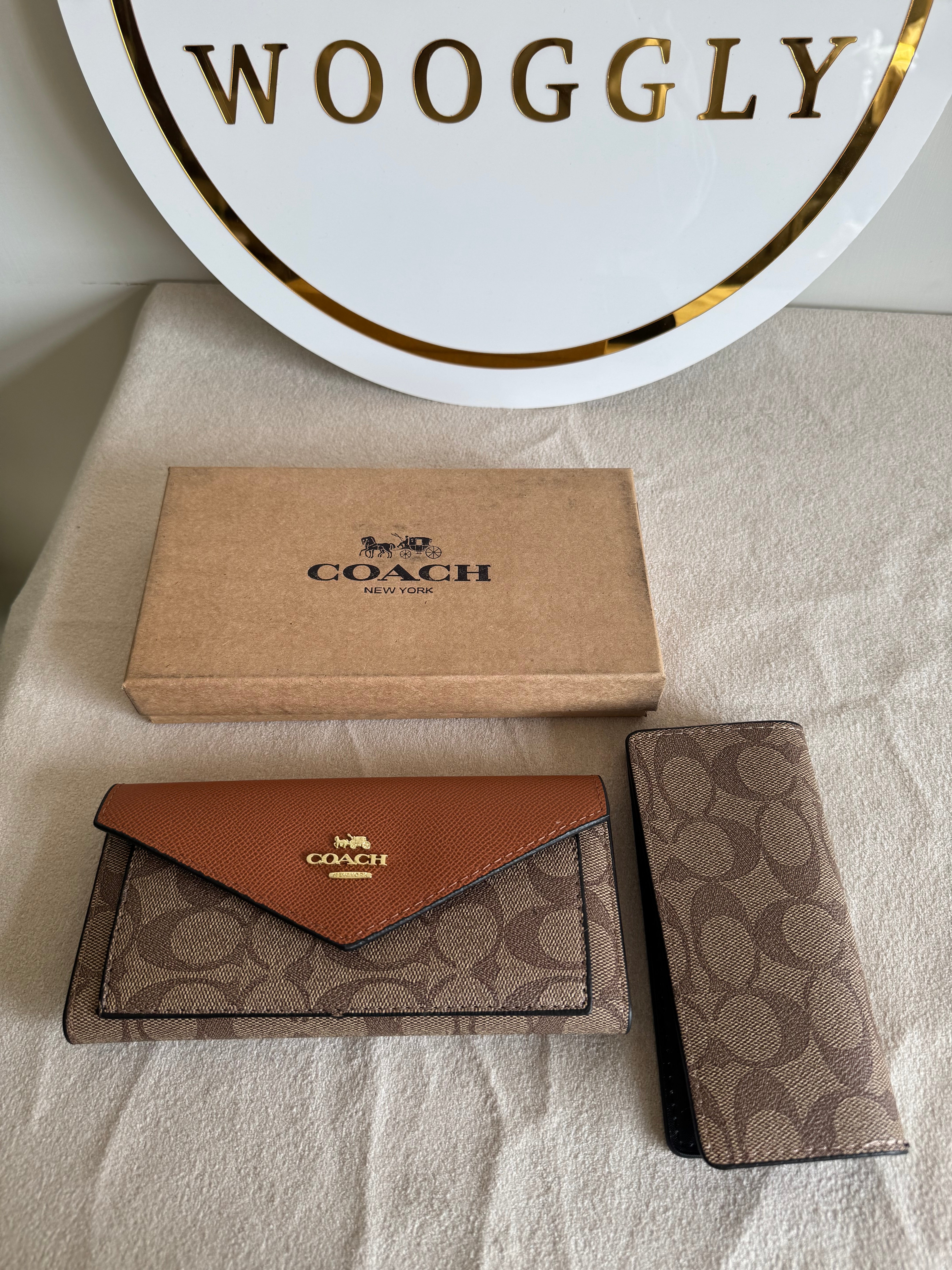 COACH Wallet with Card Holder Set Brown- Box Packing