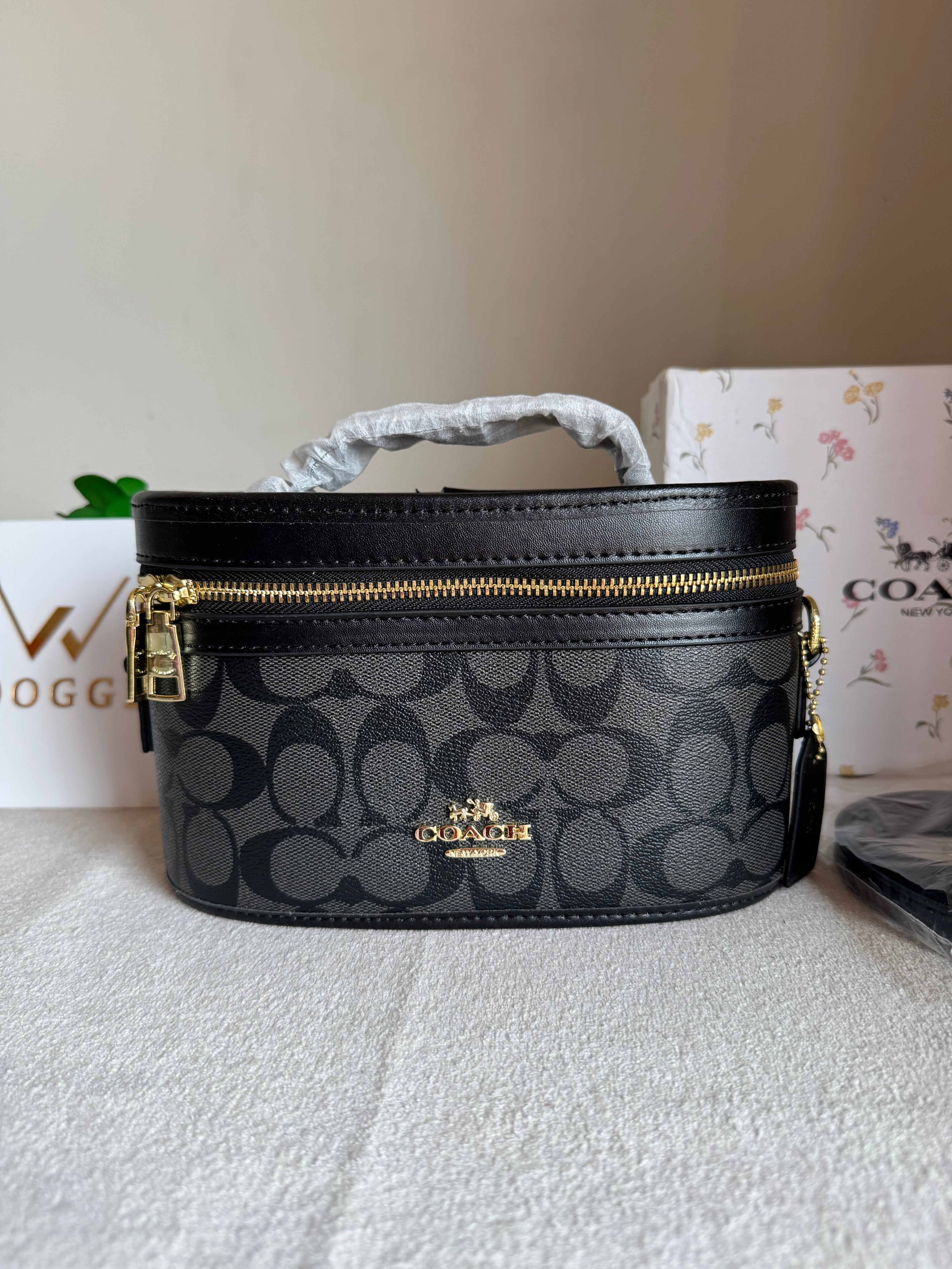 COACH Premium Bucket Bag (Signature Black) with Long Strap - BOX PACKING