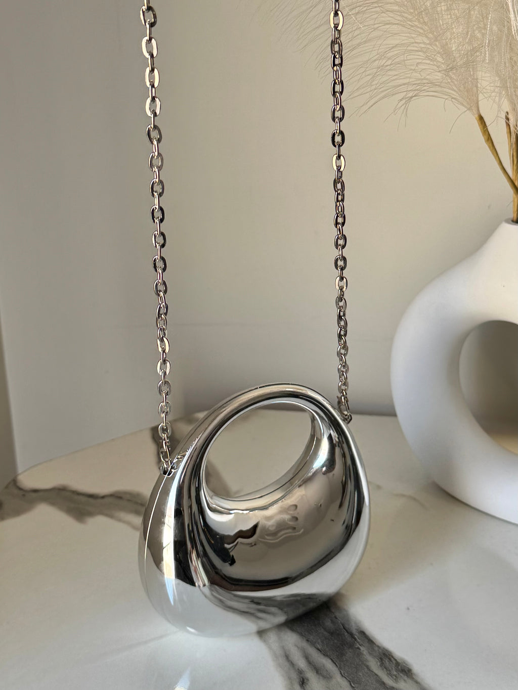 Viral Metallic Clutch with Chain - Mini Silver