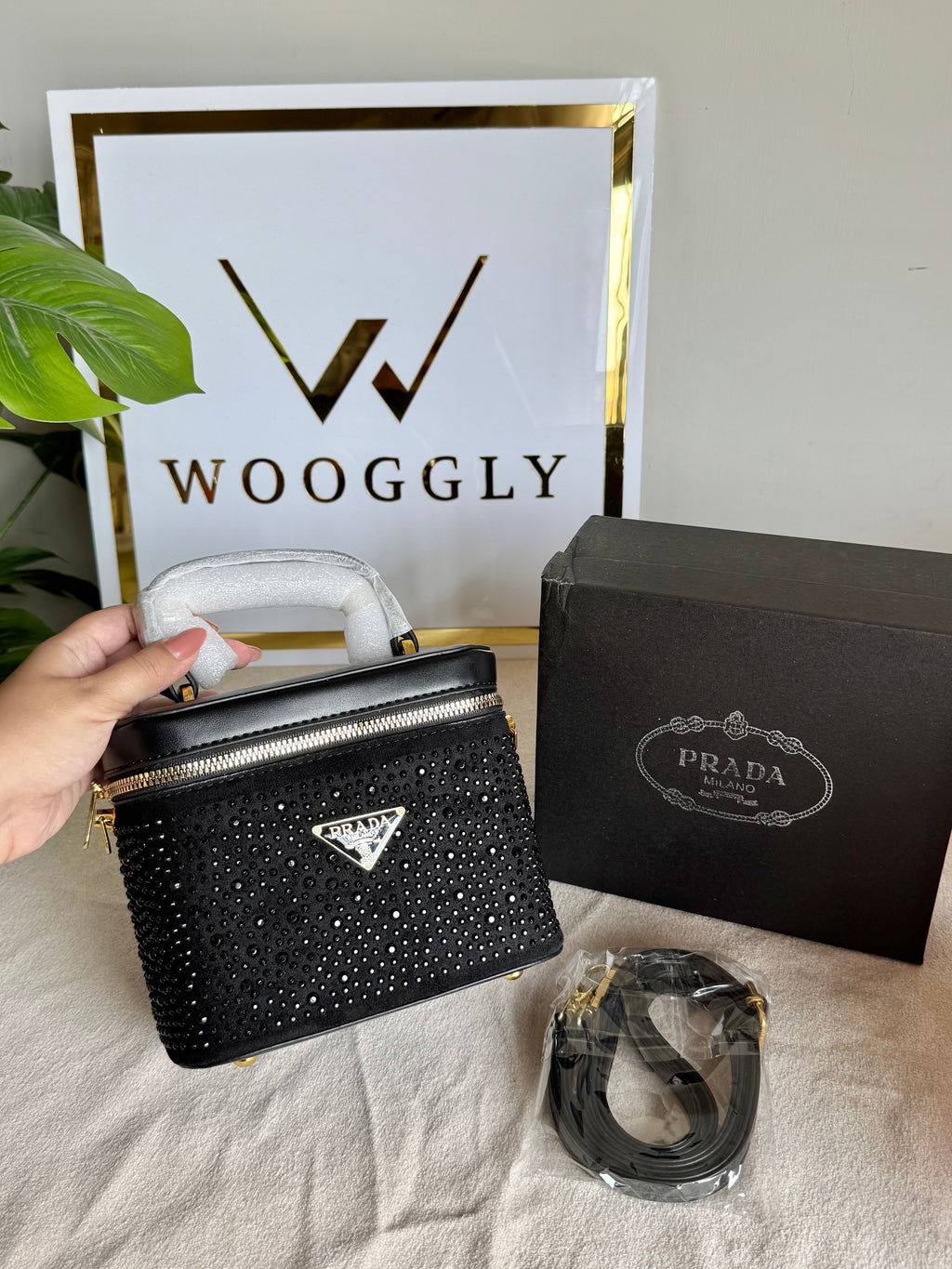 Prada Rhinestone Bucket Bag (Black)