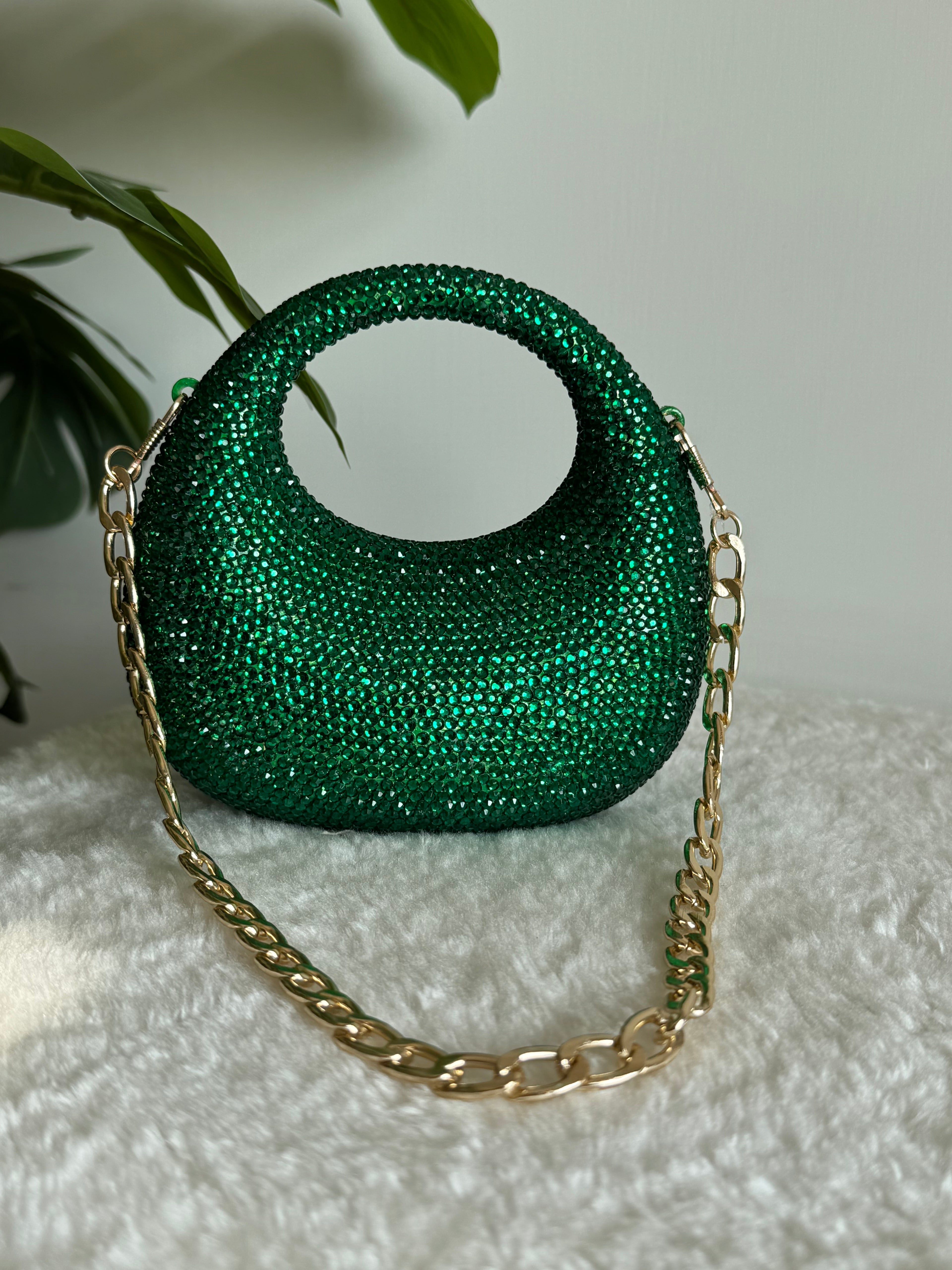 Viral Swarovski Metallic Clutch - Mini Emerald Green