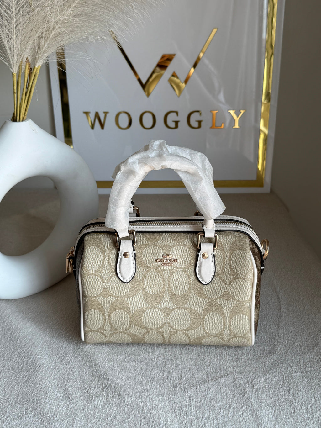 COACH Mini Duffle Bag PREMIUM with Long Strap (Signature Beige) - BOX PACKING