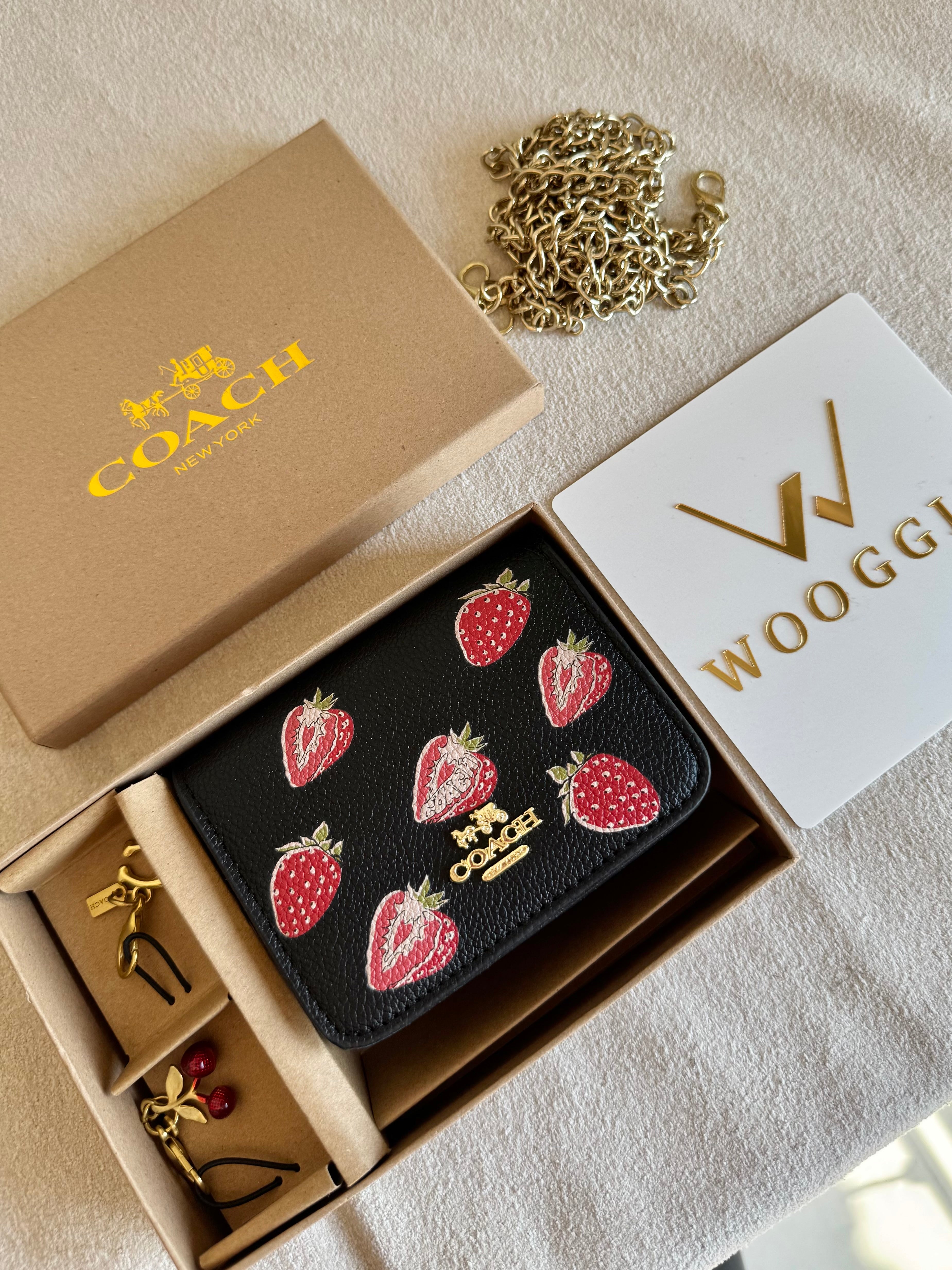Coach Wallet with 2 Charms Gift Set - Black with Strawberries
