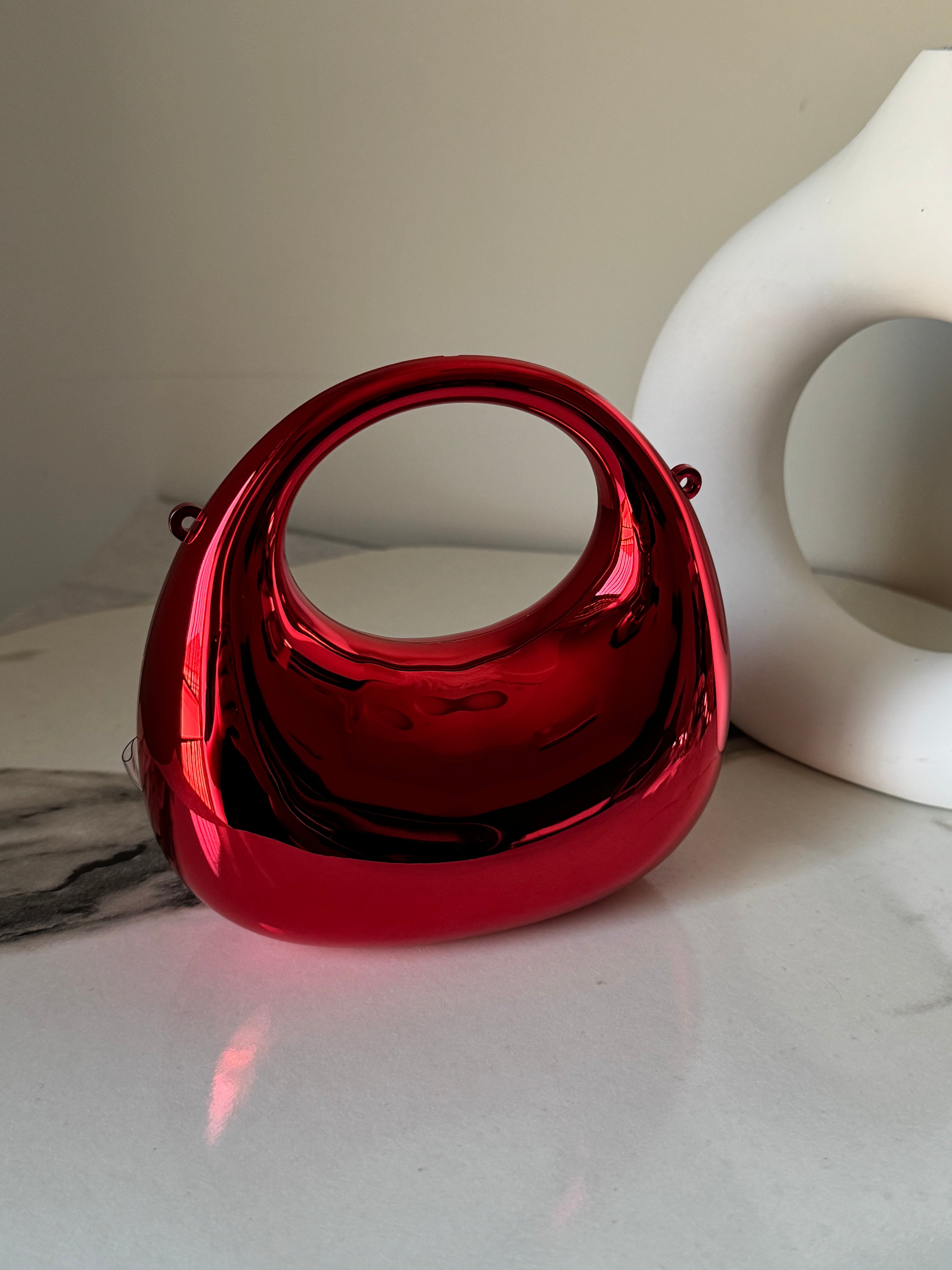 Viral Metallic Clutch with Chain - Mini Red