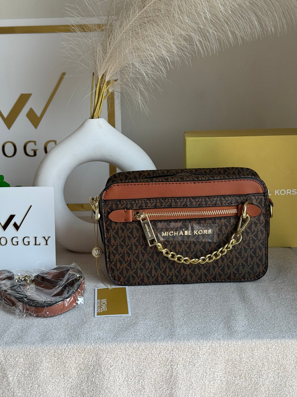 Premium MK Crossbody Bag with PROPER PACKING Brown