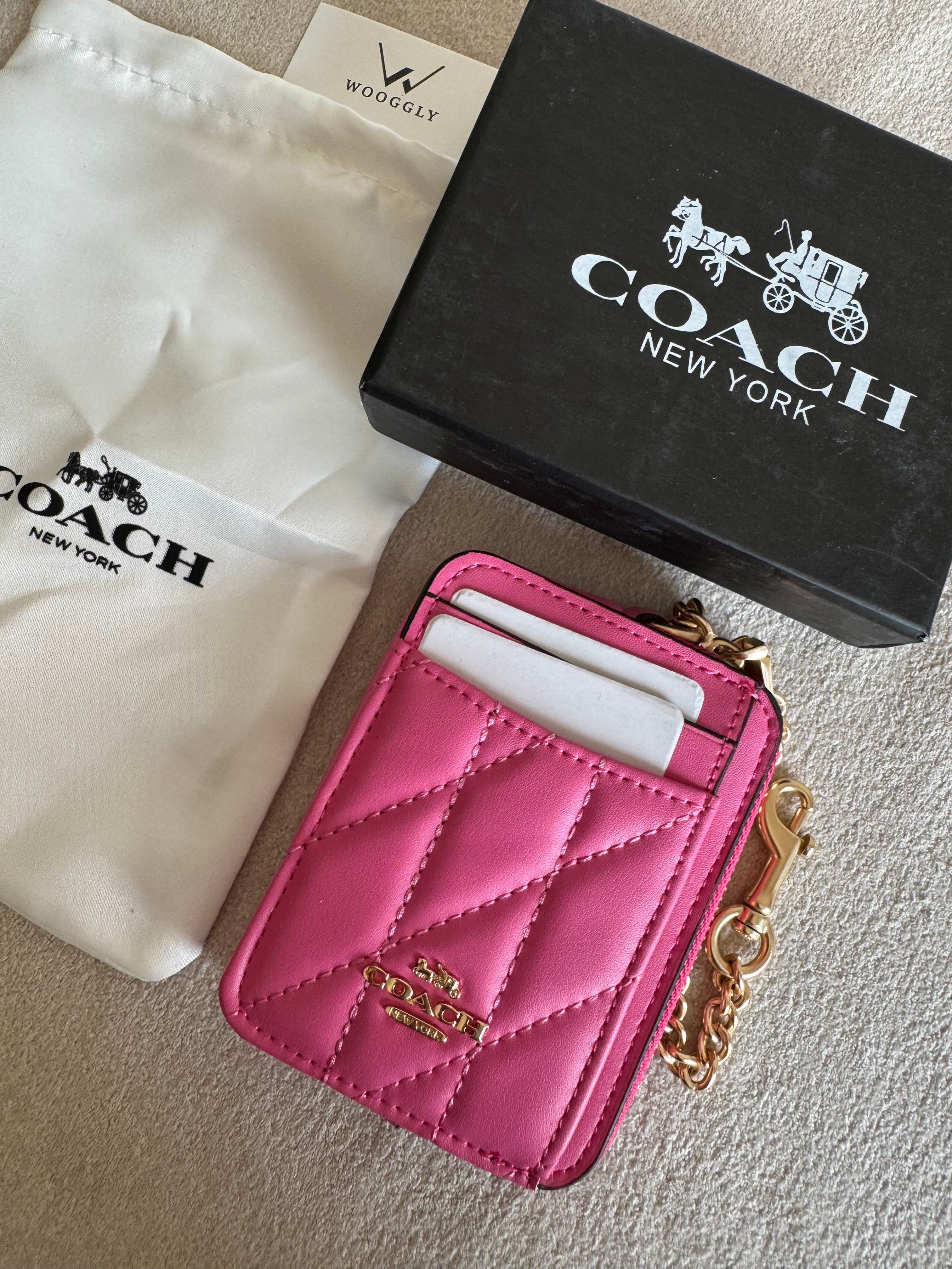 Coach Zip Card Case with Box Packing - Hot Pink