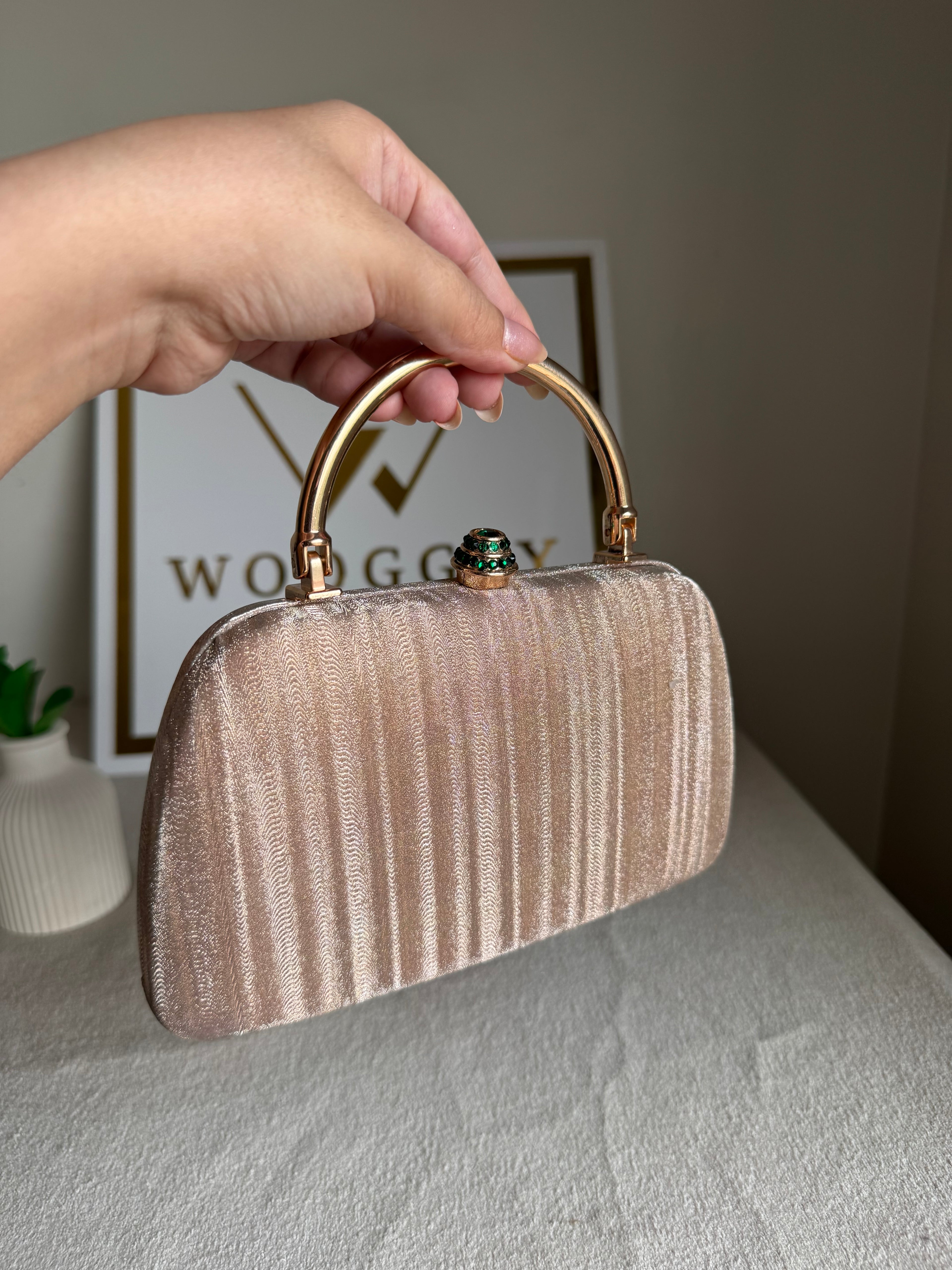 Satin Glow Clutch (Rose Gold)