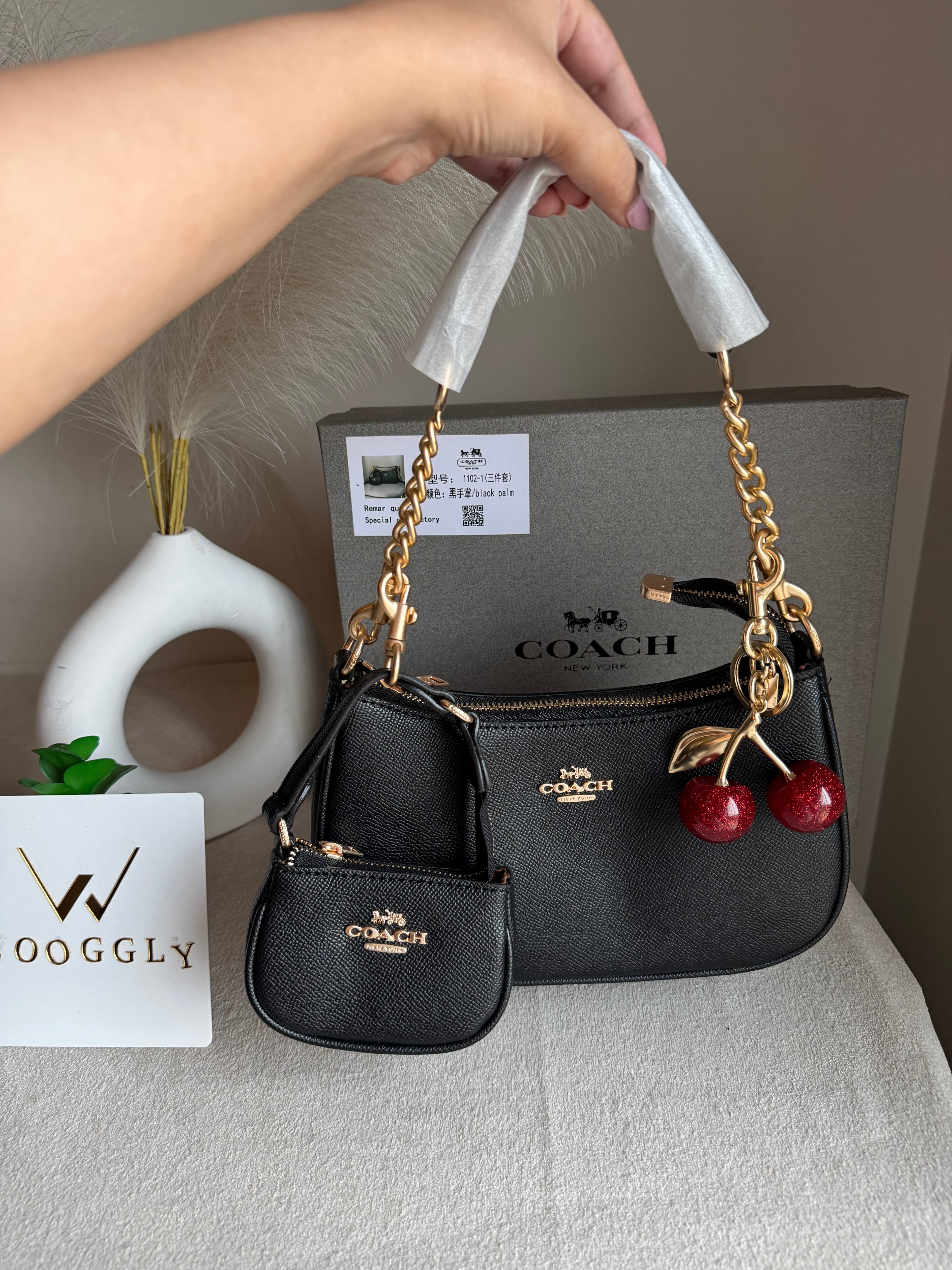 COACH Teri Gift Box with Baby Teri Charm & Coach Cherry Charm - Black