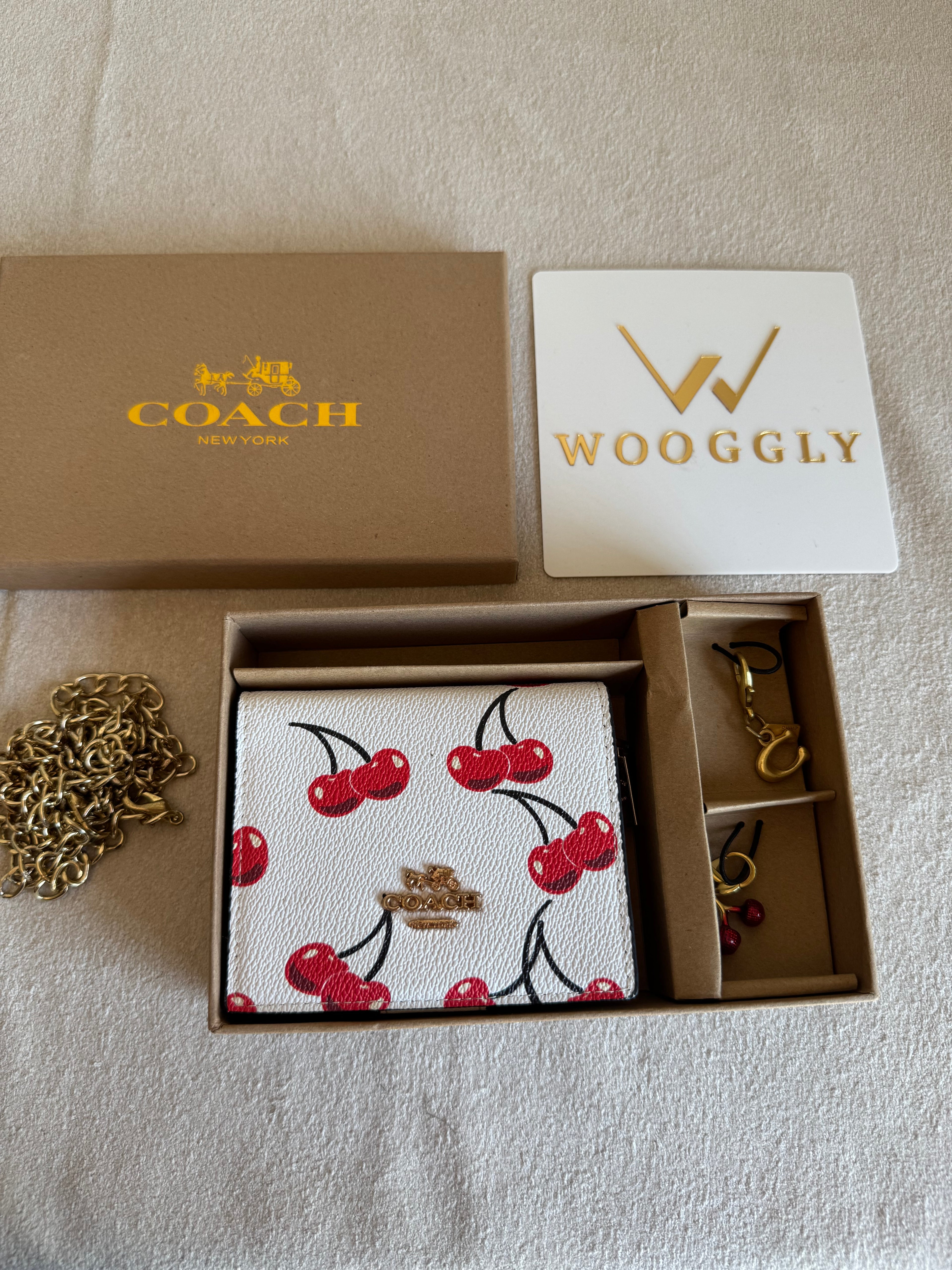Coach Wallet with 2 Charms Gift Set - White with Cherries