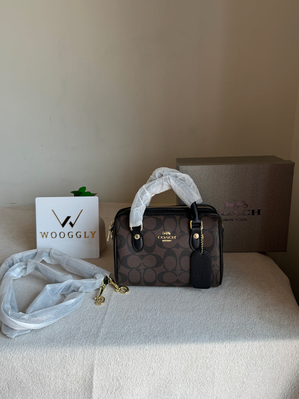 COACH Mini Duffle Bag PREMIUM with Long Strap Signature Brown - BOX PACKING