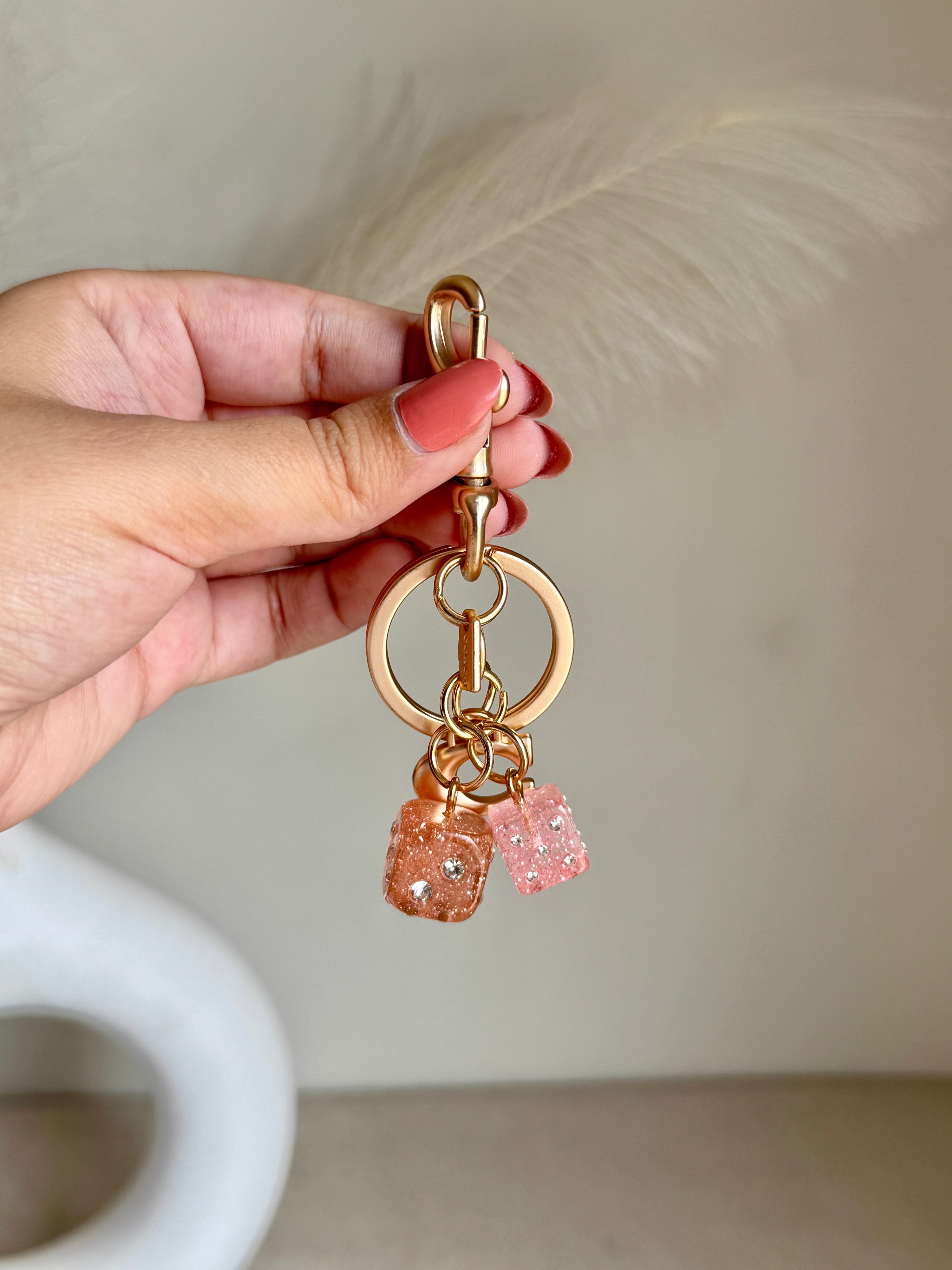 PREMIUM Coach Dice Bag Charm - Pink & Peach