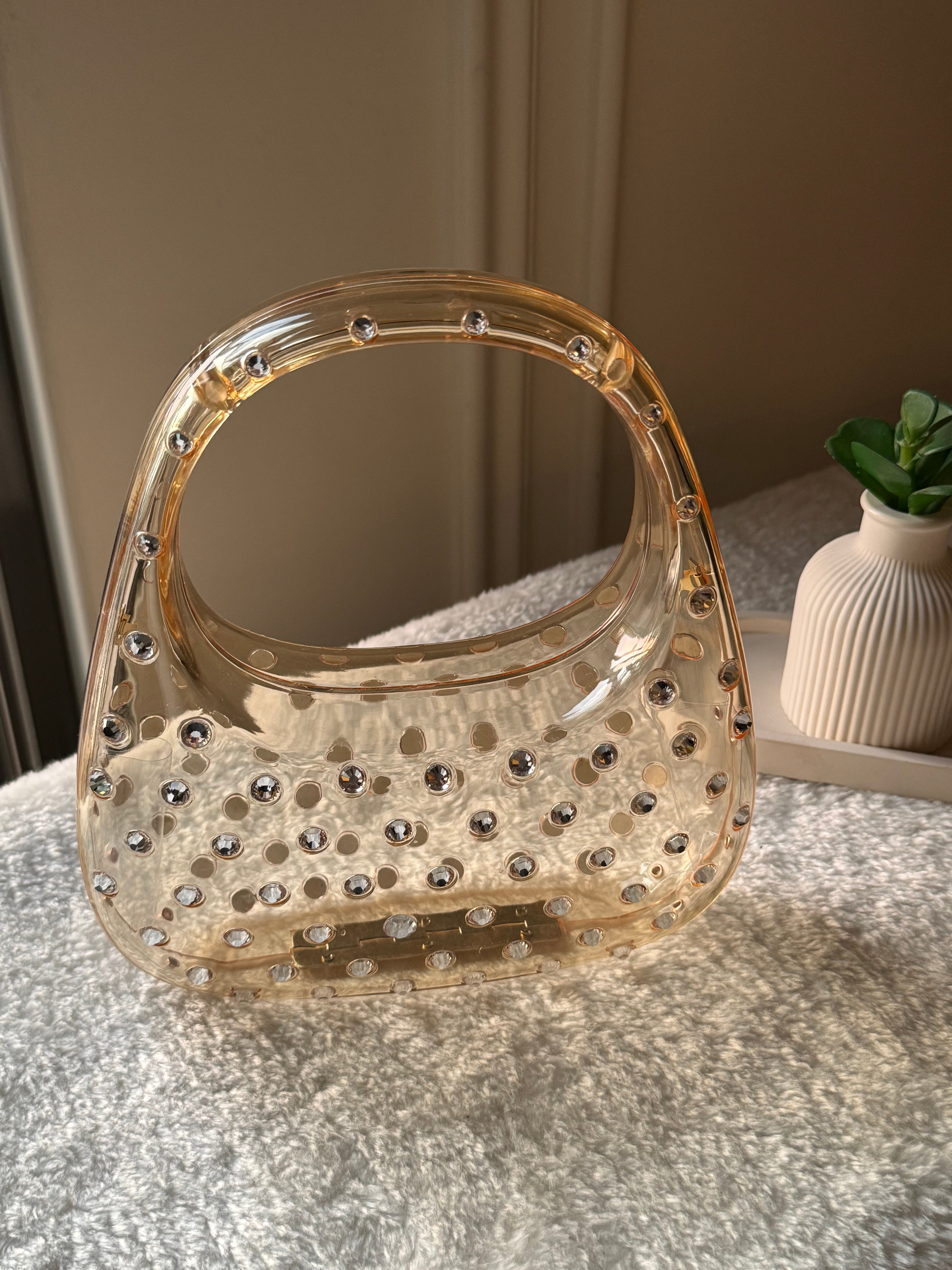 Glimmer Clutch (Champagne) with Long Chain