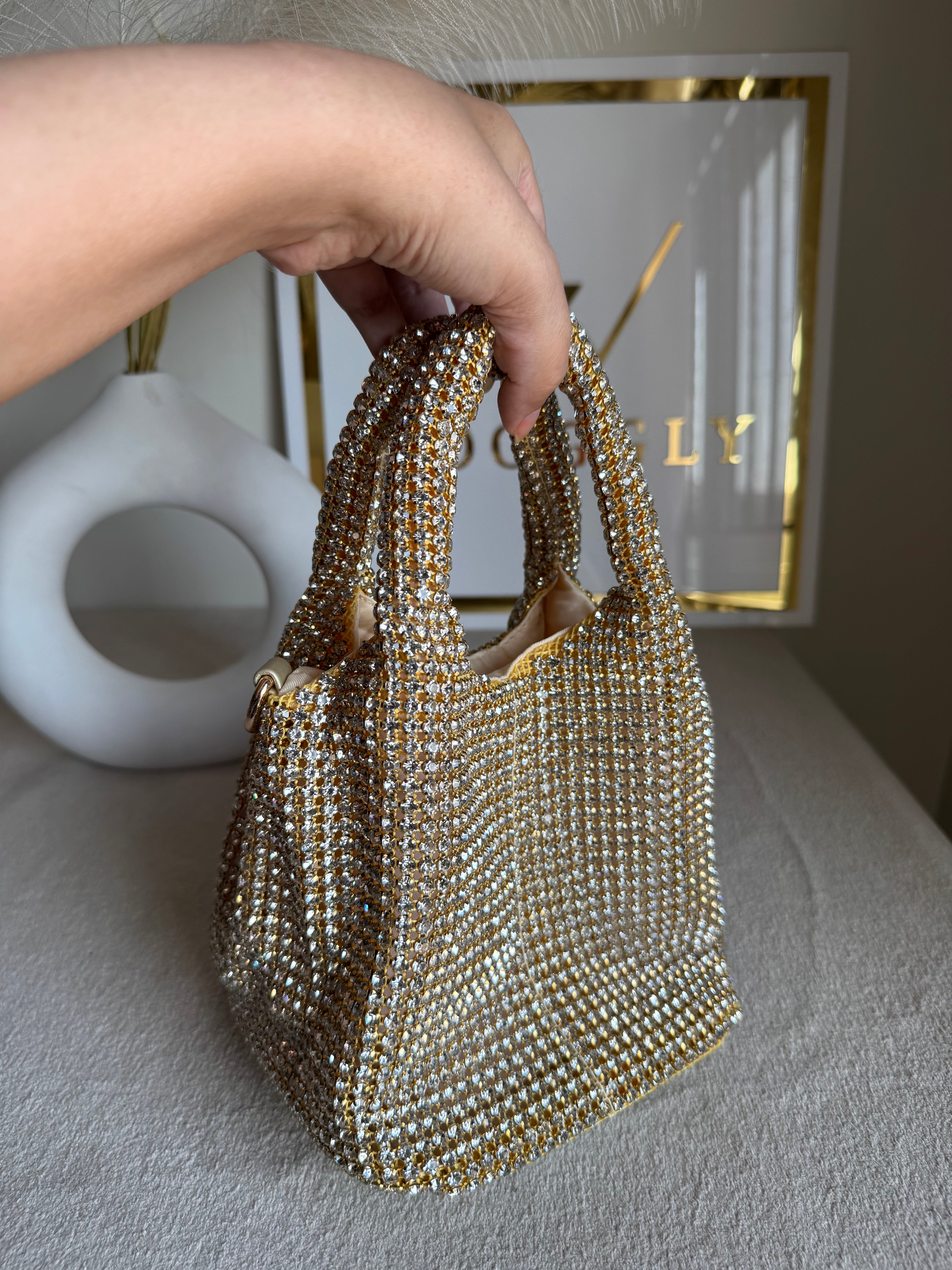 Party Wear Rhinestone Bucket Bag - Butter Yellow