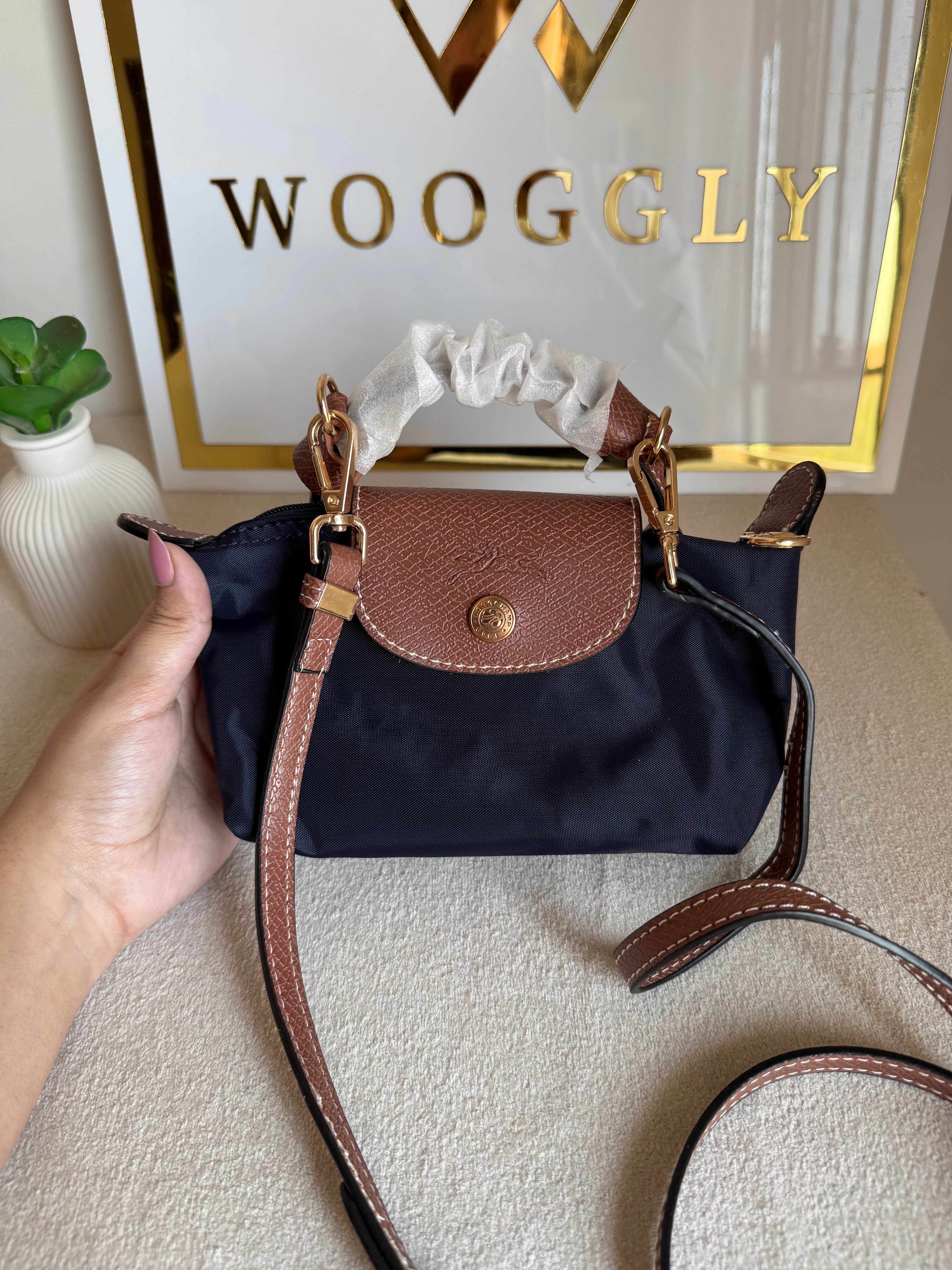 Premium LongChamp Crossbody Bag with Strap - Blue (WITH BRAND LOGO)