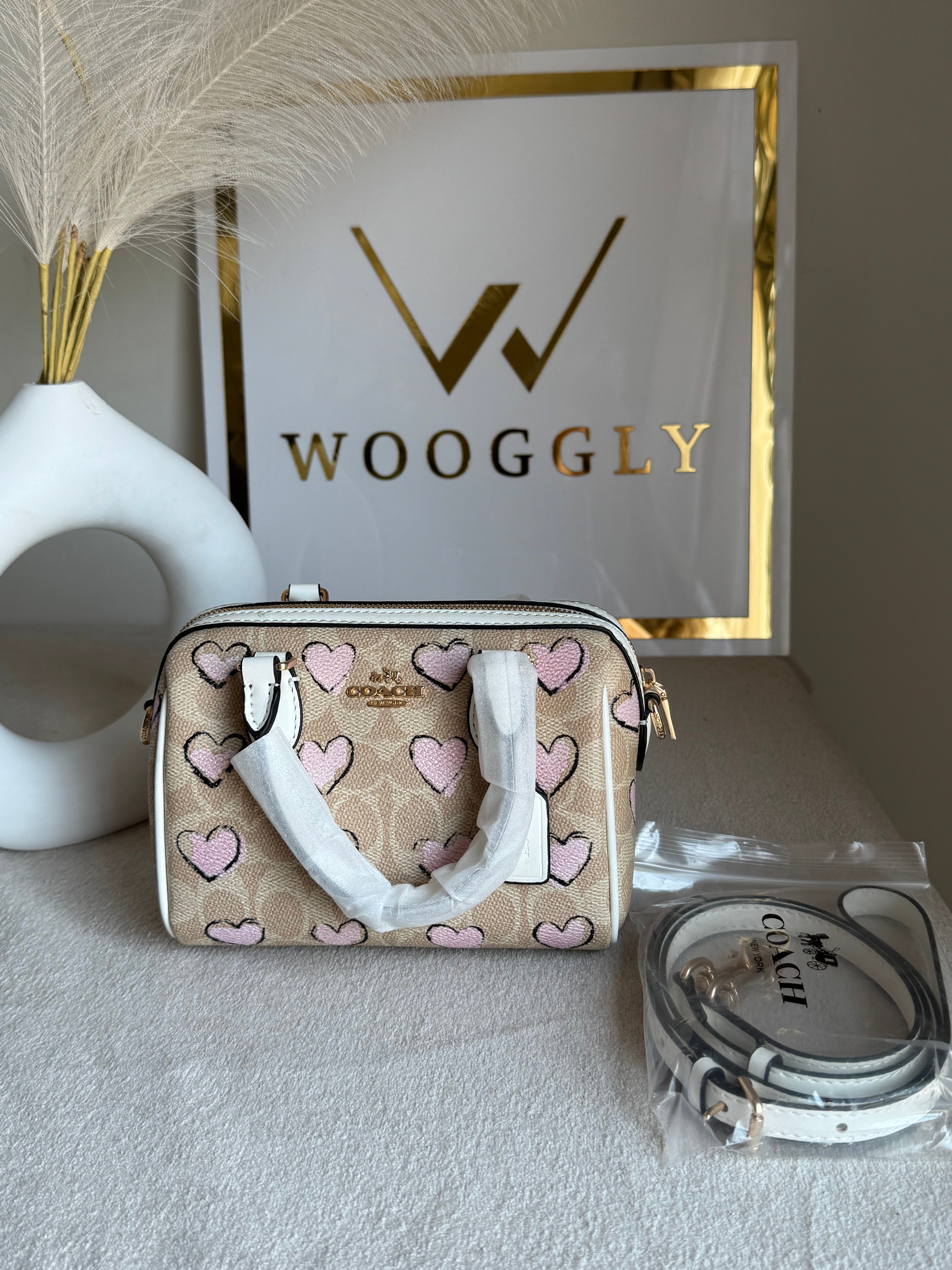 COACH Mini Duffle Bag PREMIUM with Long Strap (Baby Pink Hearts) - BOX PACKING