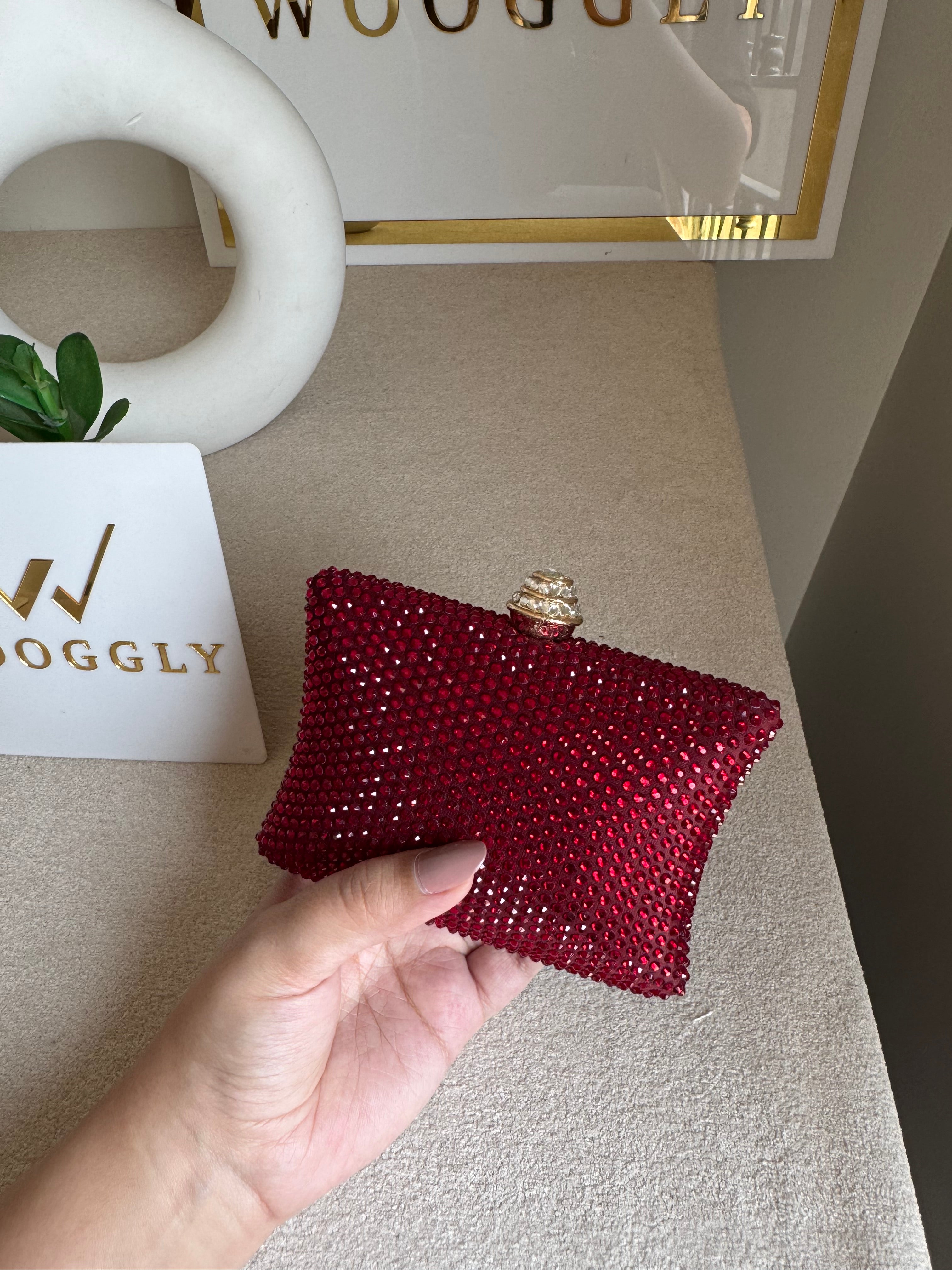 Ella Clutch - Red with Silver Diamontes