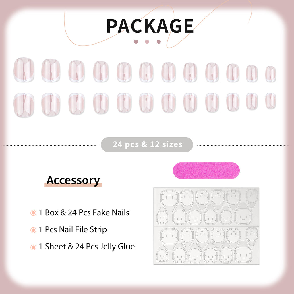 Glow with French Press On Nails - 24 Pieces Complete Kit