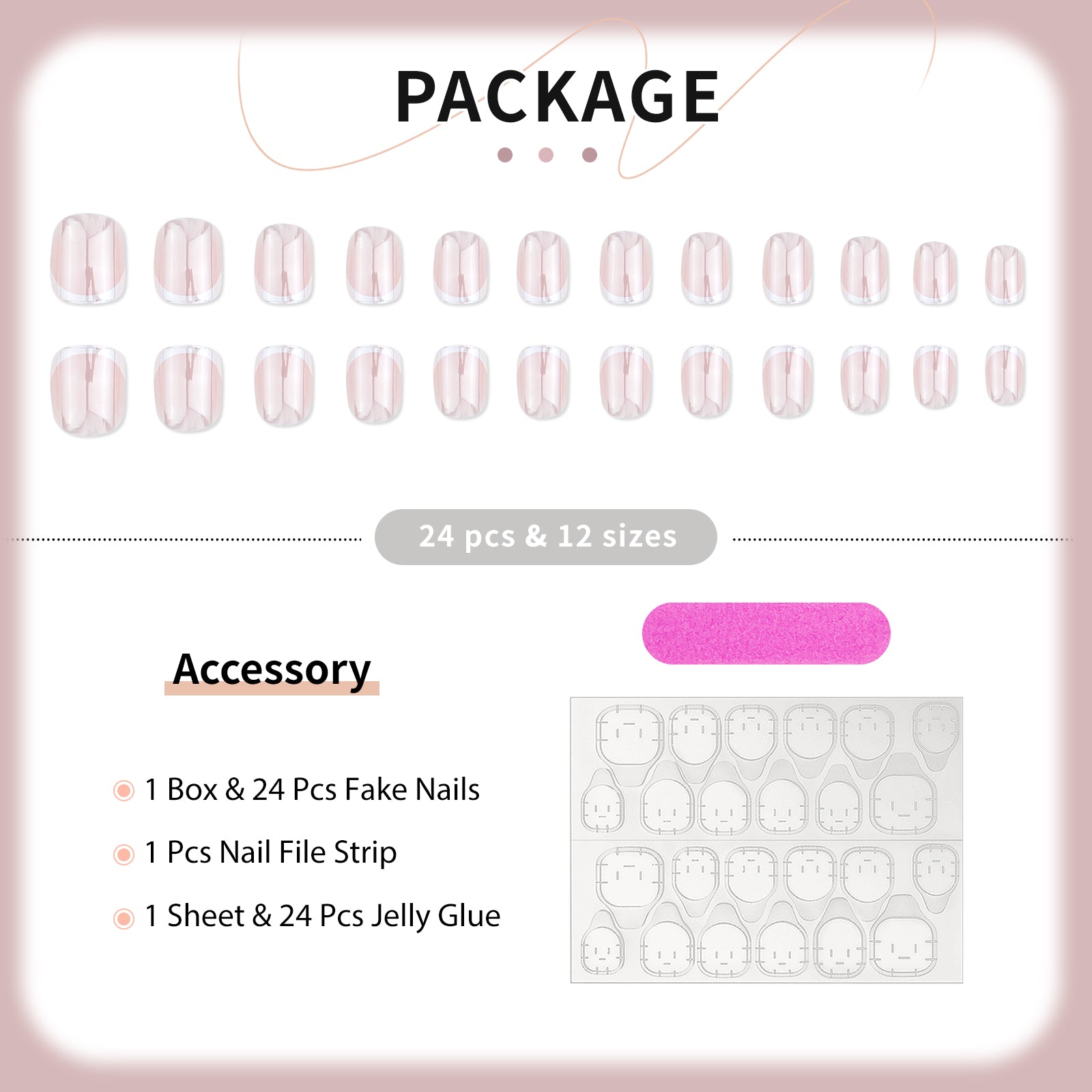 Glow with French Press On Nails - 24 Pieces Complete Kit