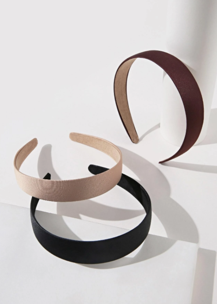 Set of 3 Solid Hair Bands - Black, Maroon, Gold