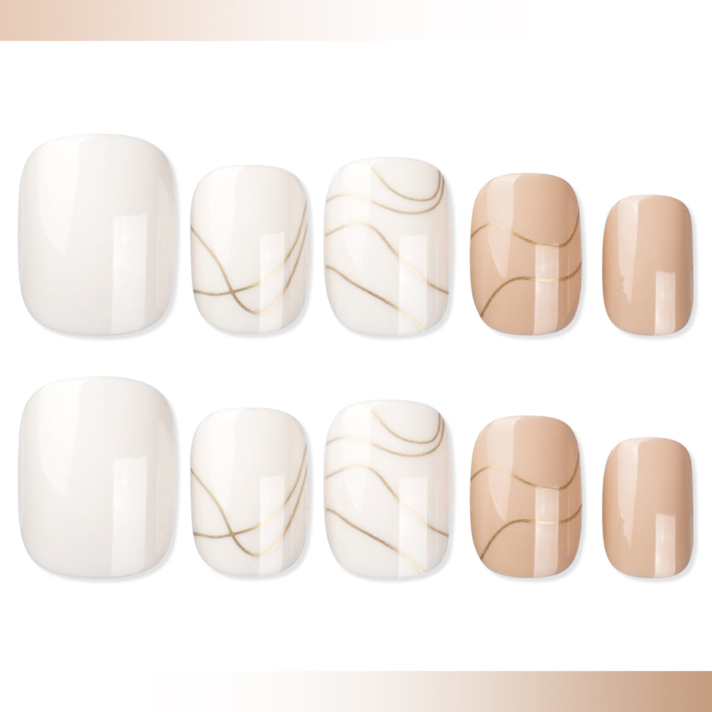 White Marble Press On Nails - 24 Pieces Complete Kit