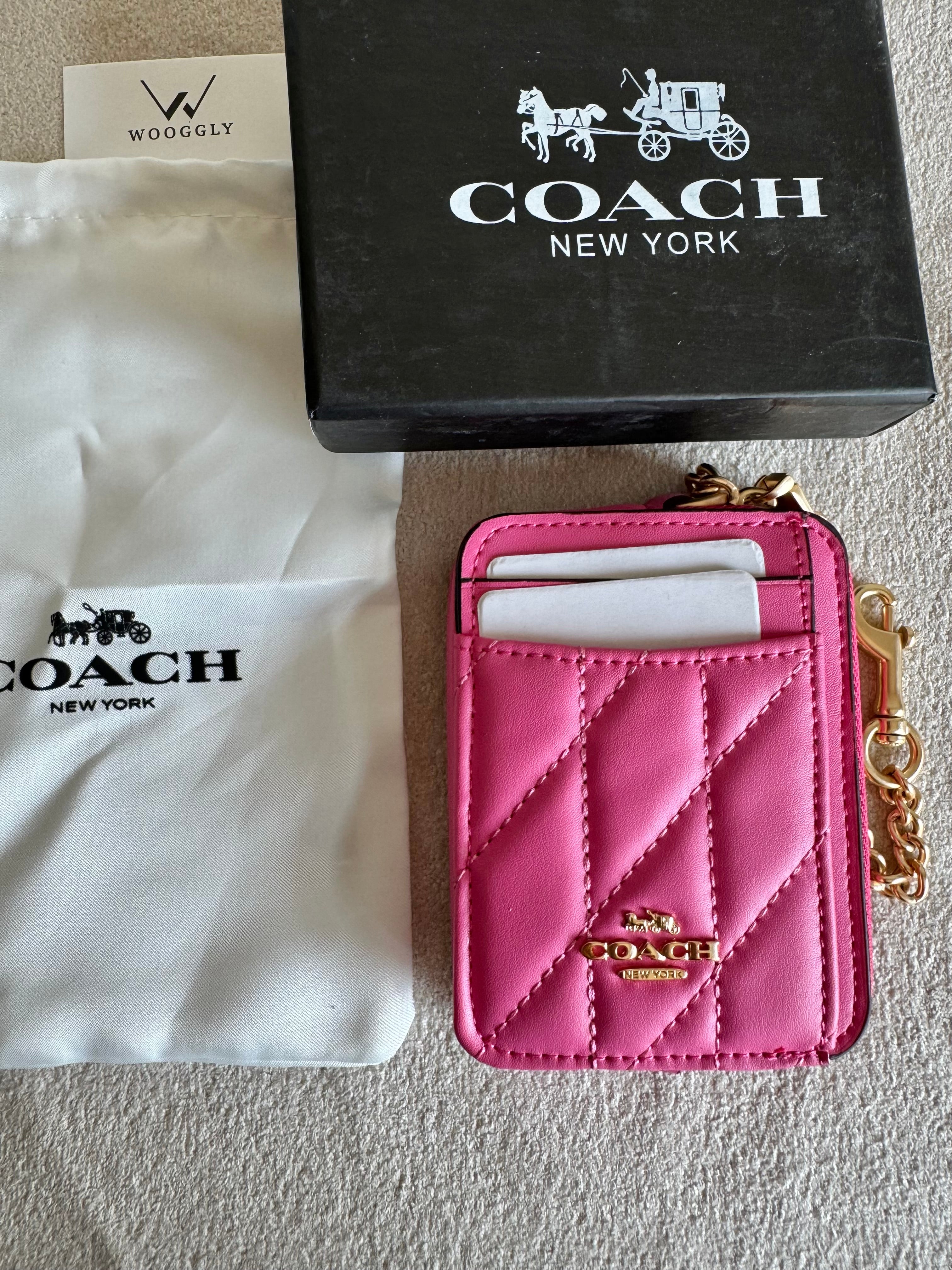 Coach Zip Card Case with Box Packing - Hot Pink
