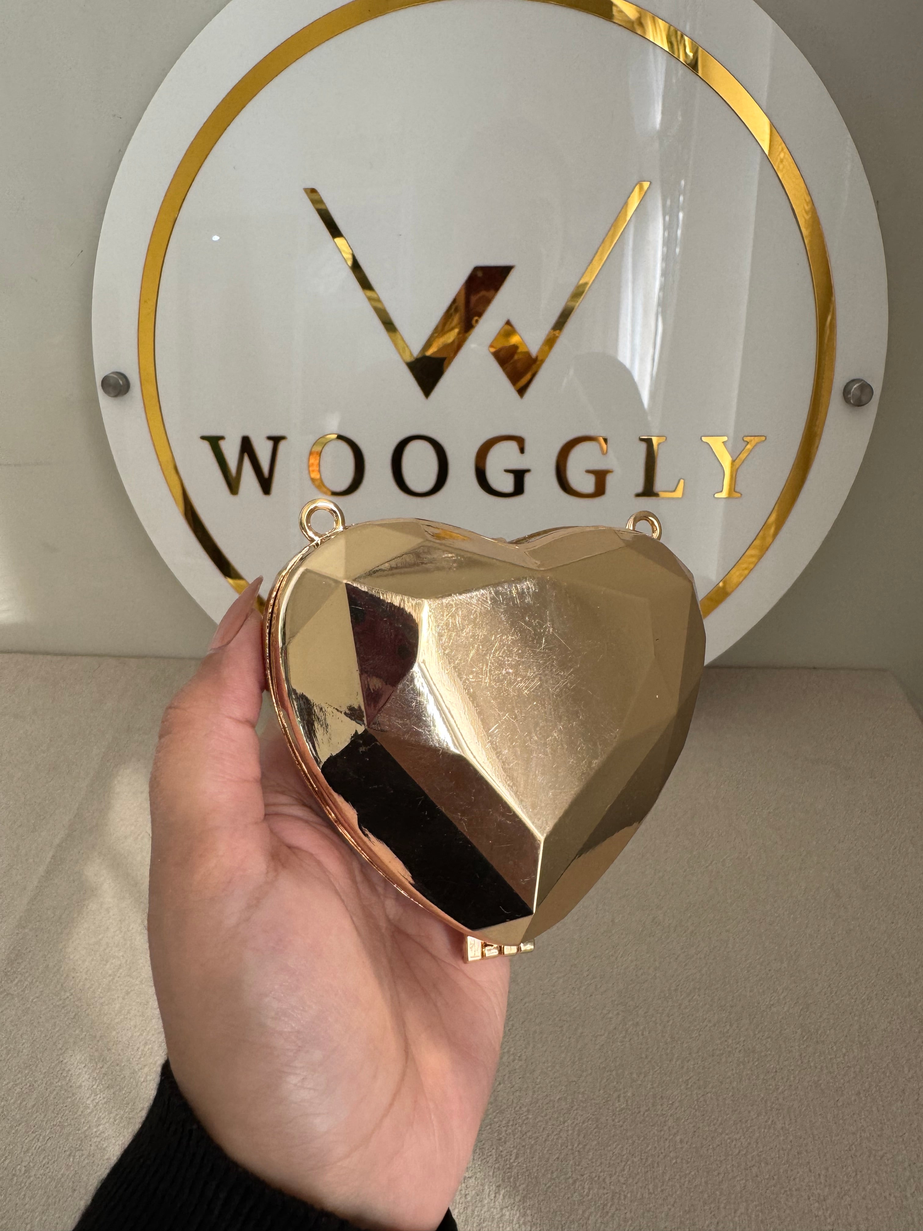 Metallic Heart Clutch with Chain - Mini Gold