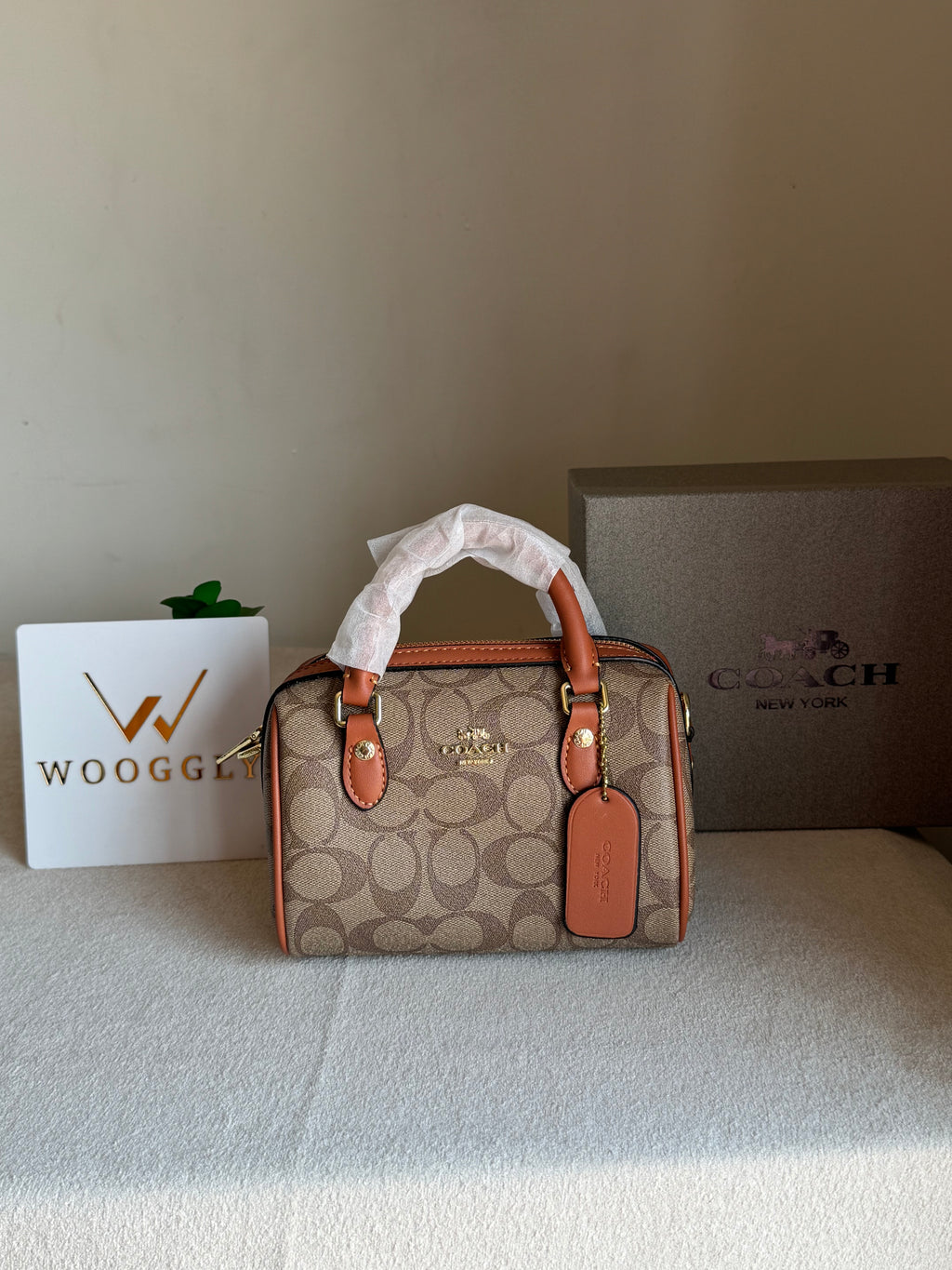 COACH Mini Duffle Bag PREMIUM with Long Strap Apricot Brown - BOX PACKING