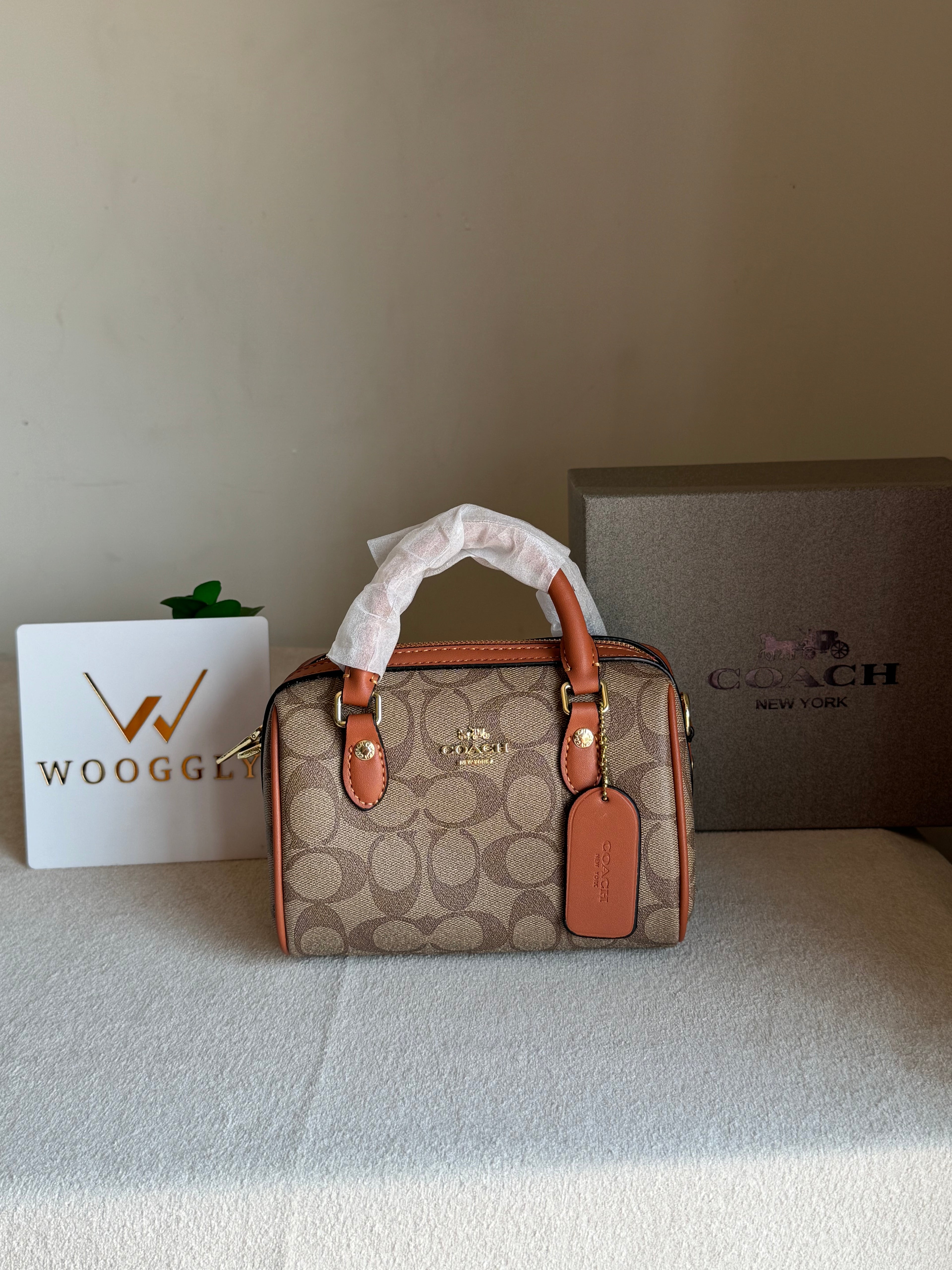 COACH Mini Duffle Bag PREMIUM with Long Strap Apricot Brown - BOX PACKING