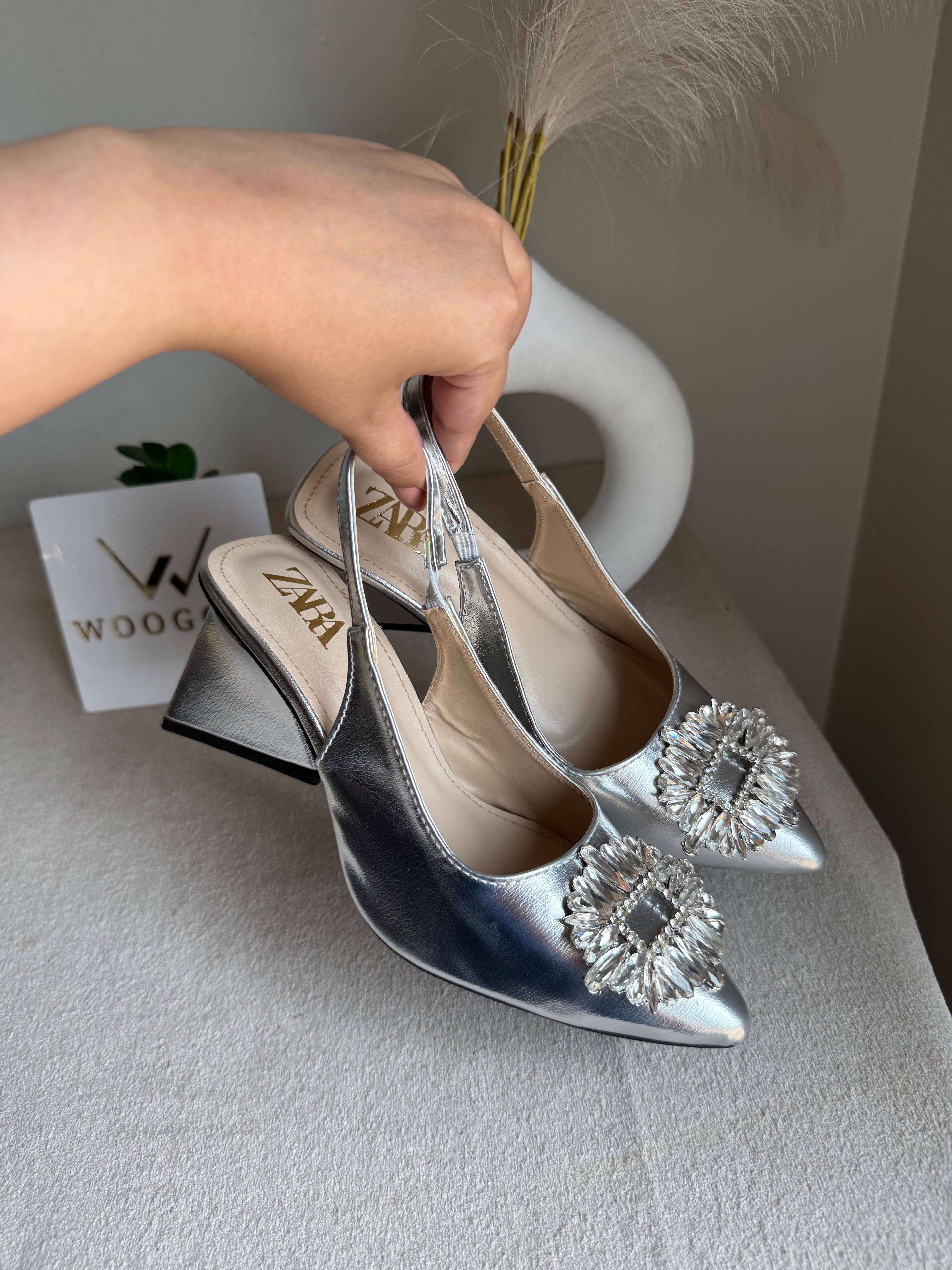 Zara Crystal Heels - Silver